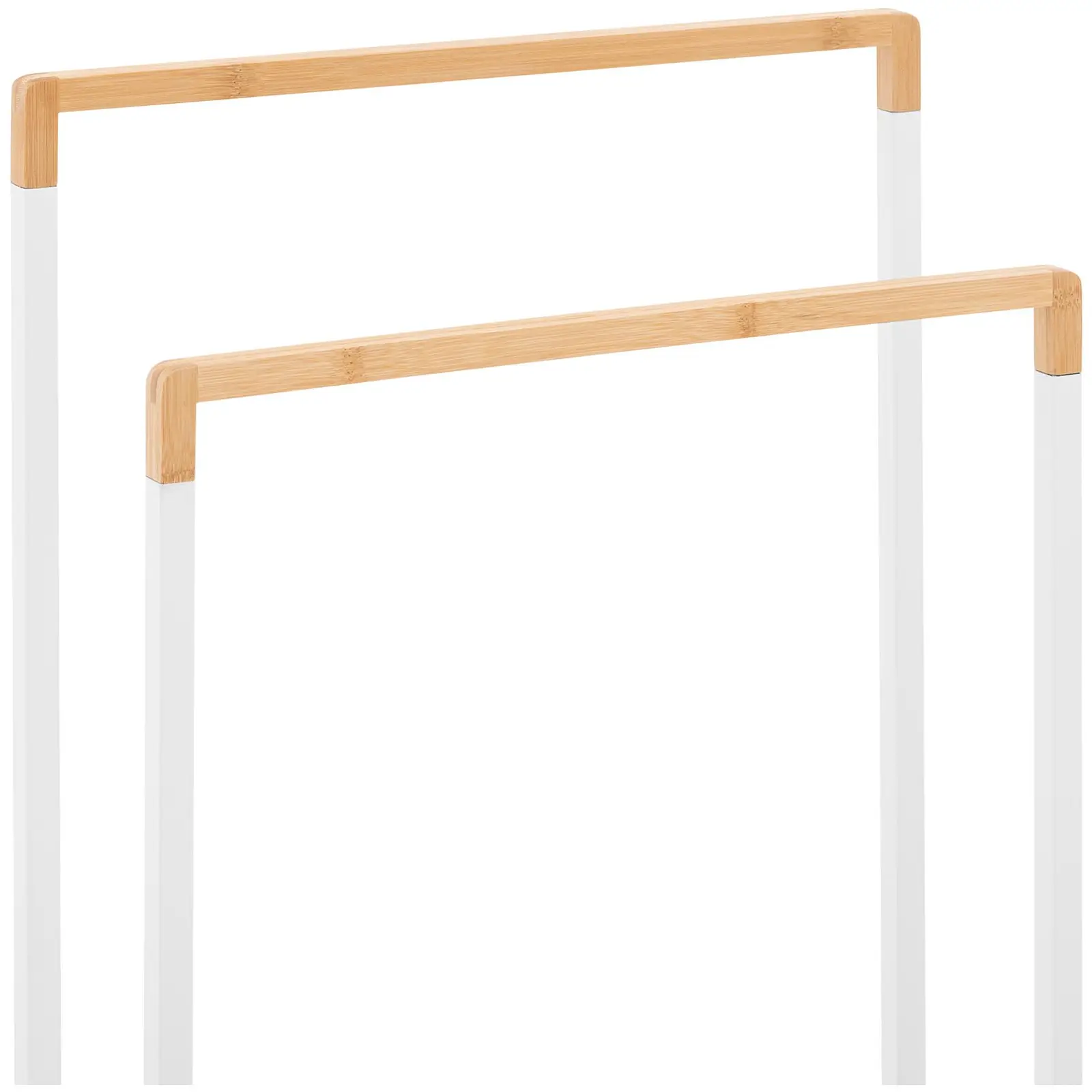 Porte serviette sur pied - 2 barres - Bambou/Blanc