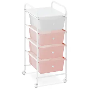 Kosmetický vozík - 4 zásuvky - růžová/bílá