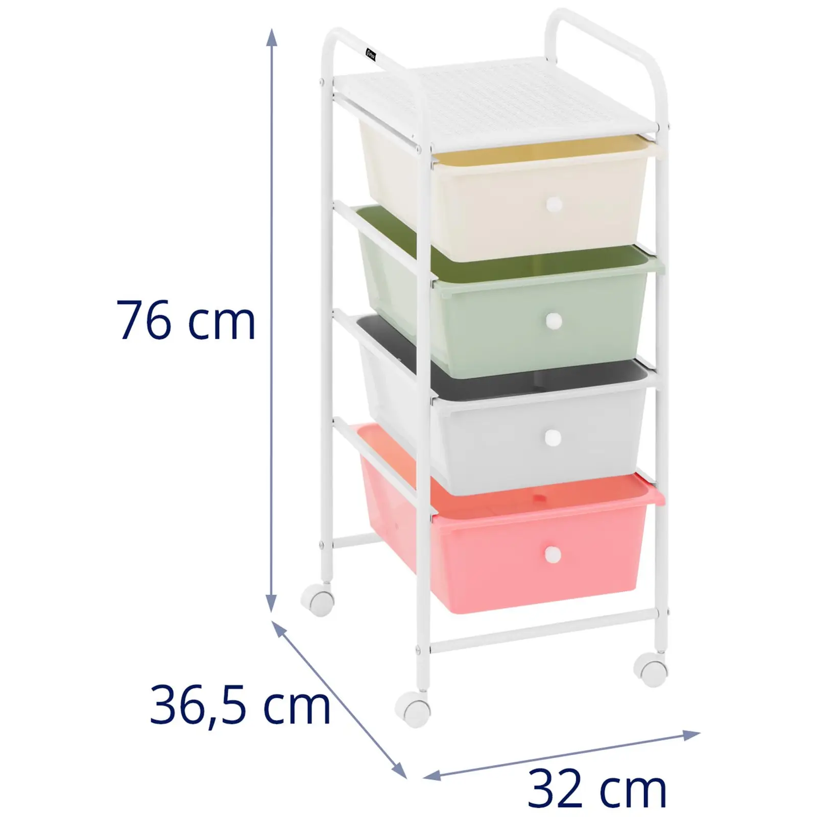 Kosmetikwagen - 4 Schubladen - grün/grau/pink/cremefarben