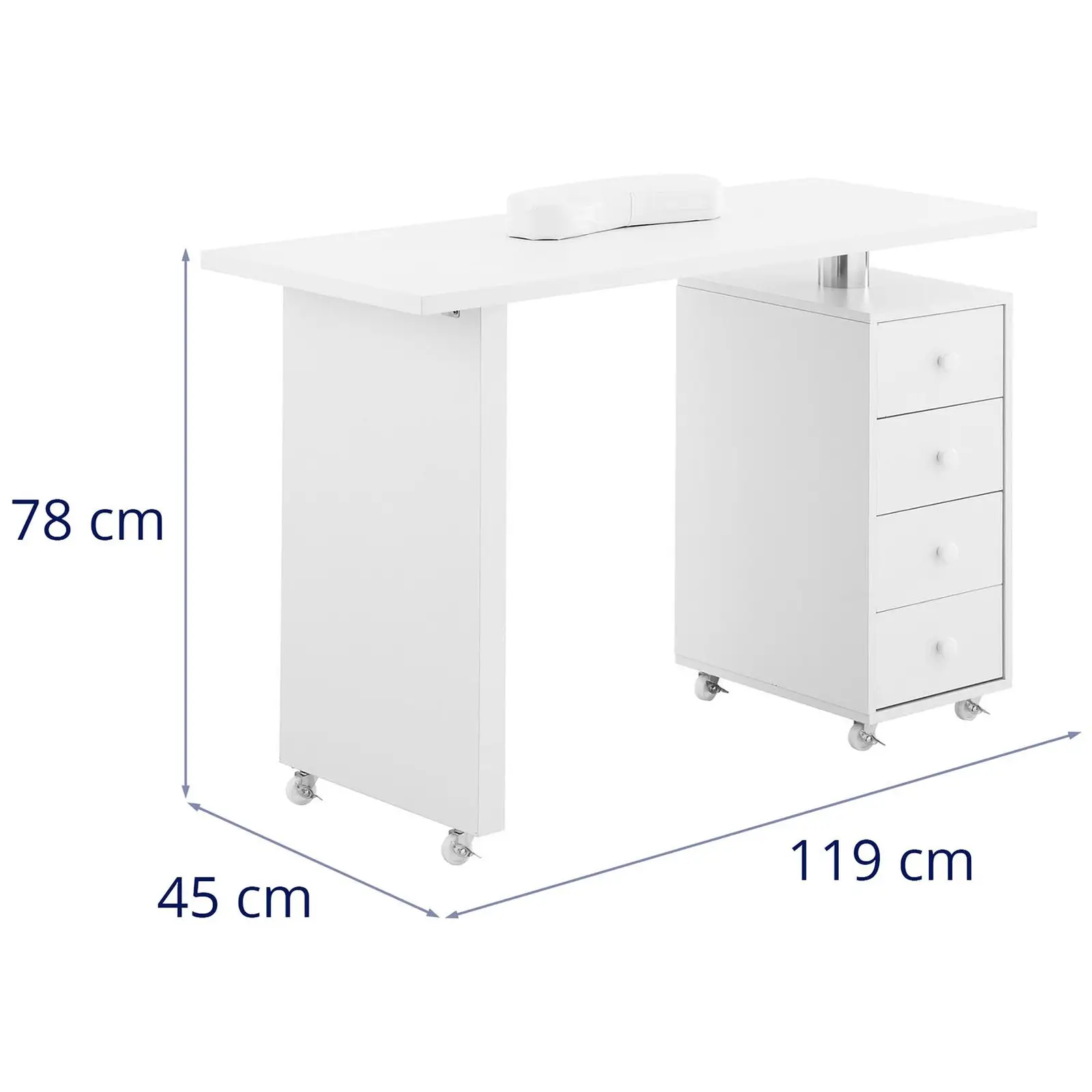 Table de manucure - 4 tiroirs - 6 roues