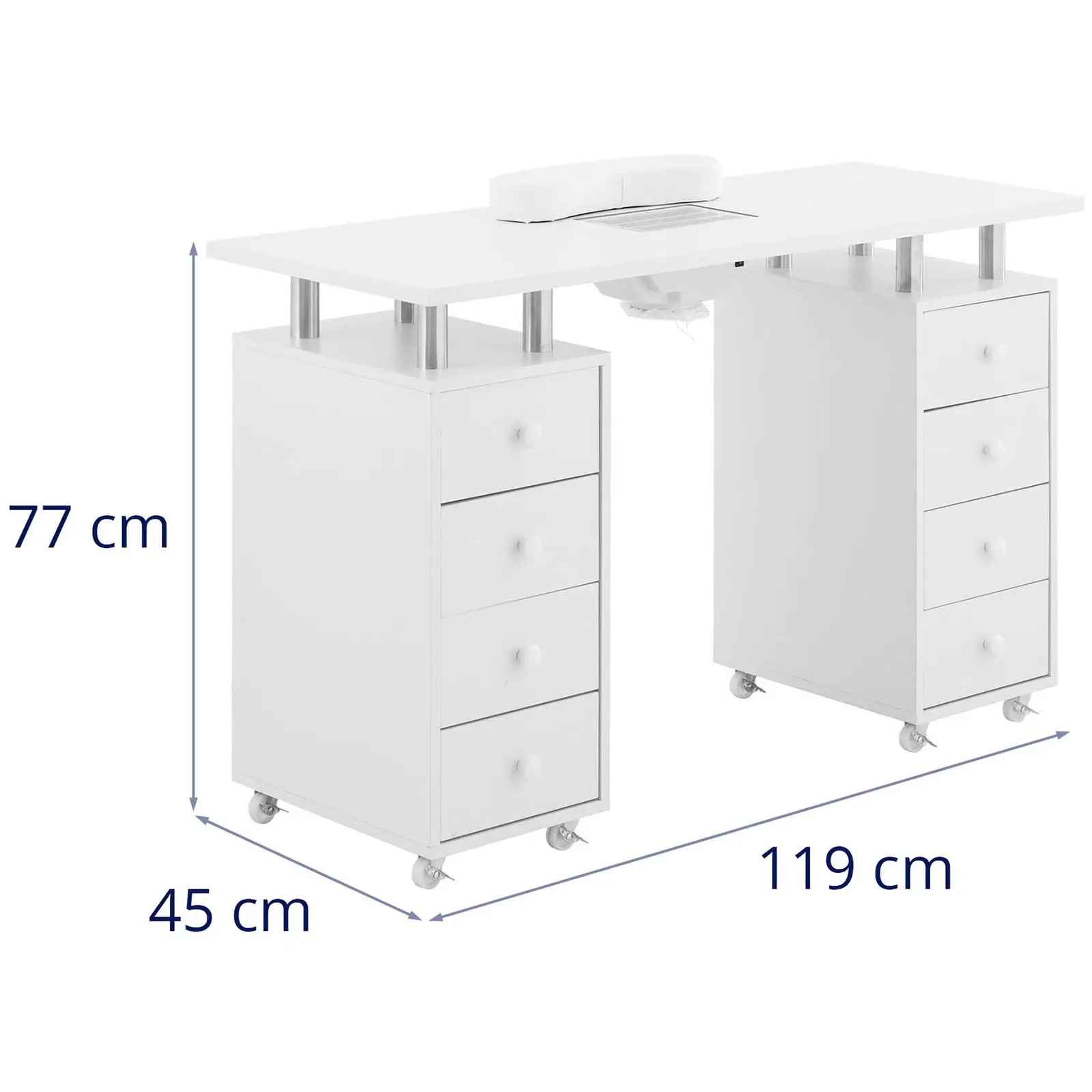 Stolek na manikúru - 8 zásuvek - 8 koleček - odsávání (Počet zásuvek: 8 Pc)