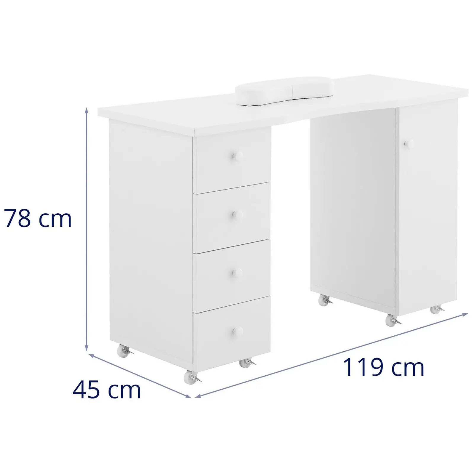 Stůl na manikúru - 4 zásuvky - 8 koleček (Počet zásuvek: 4 Pc)