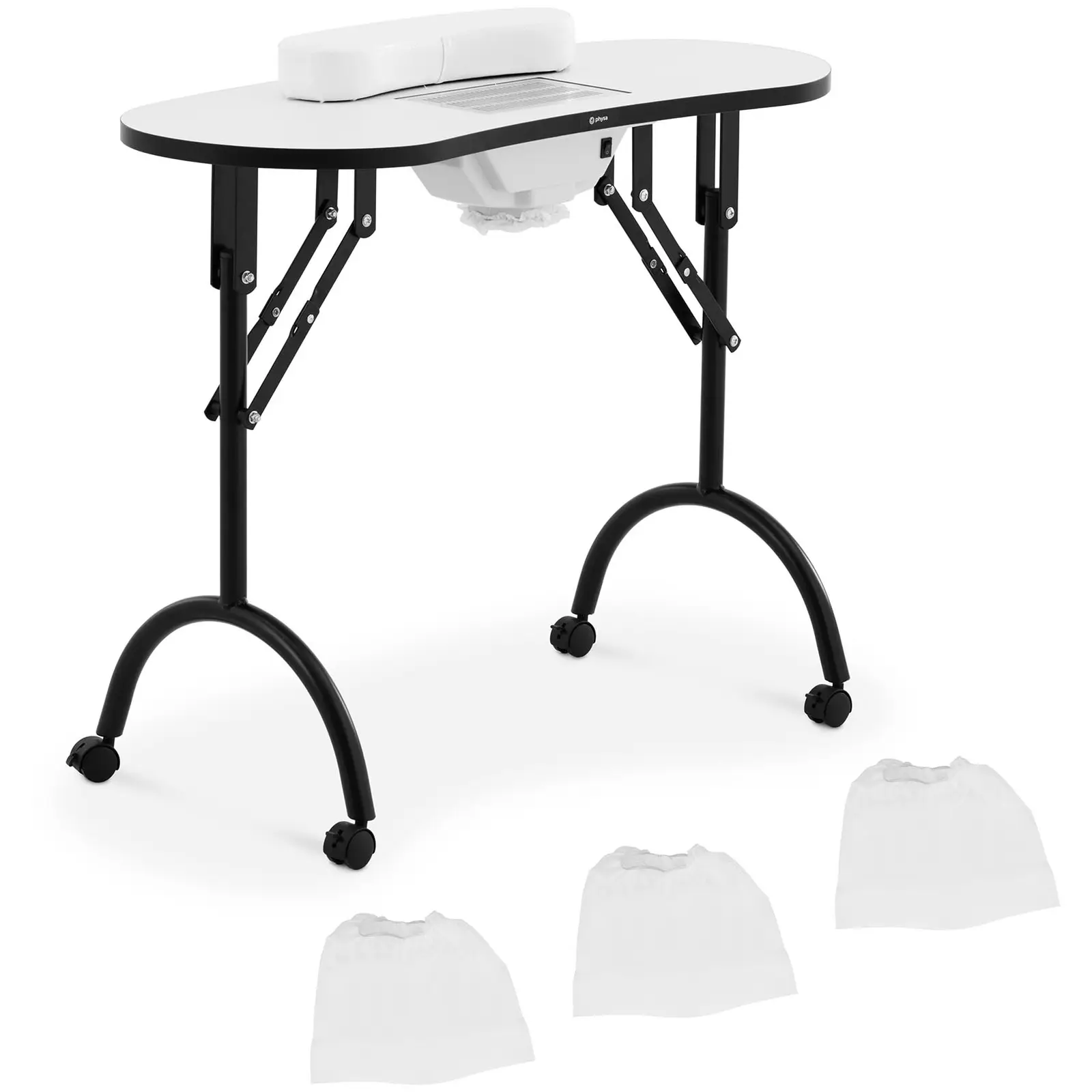 Table manucure pliante - blanc - 4 roues - aspirateur