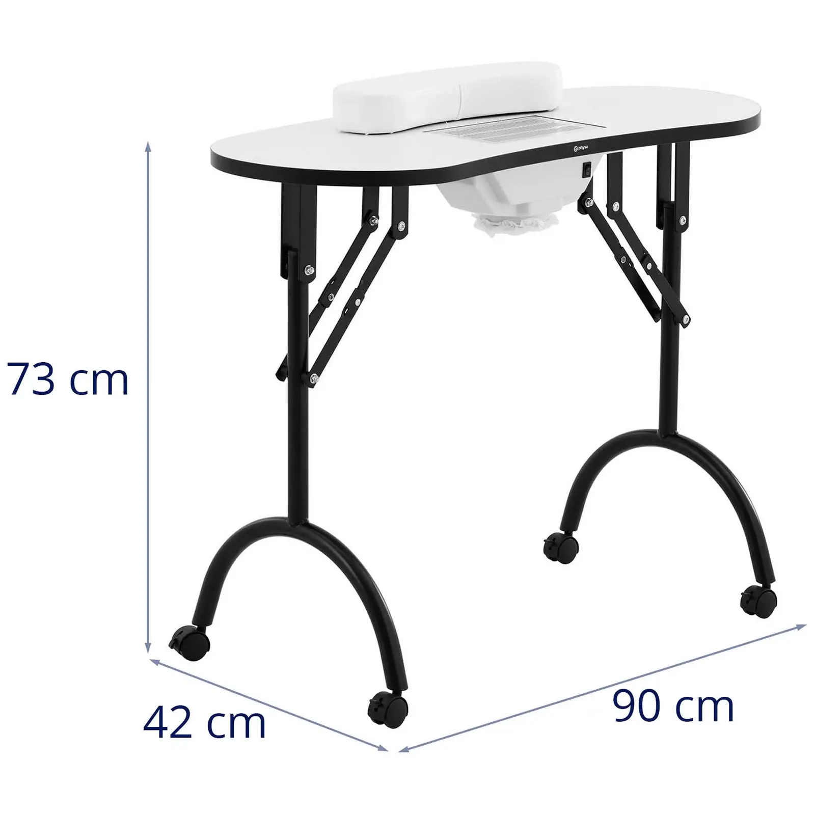 Stůl na manikúru - skládací - bílý - 4 kolečka - odsávání