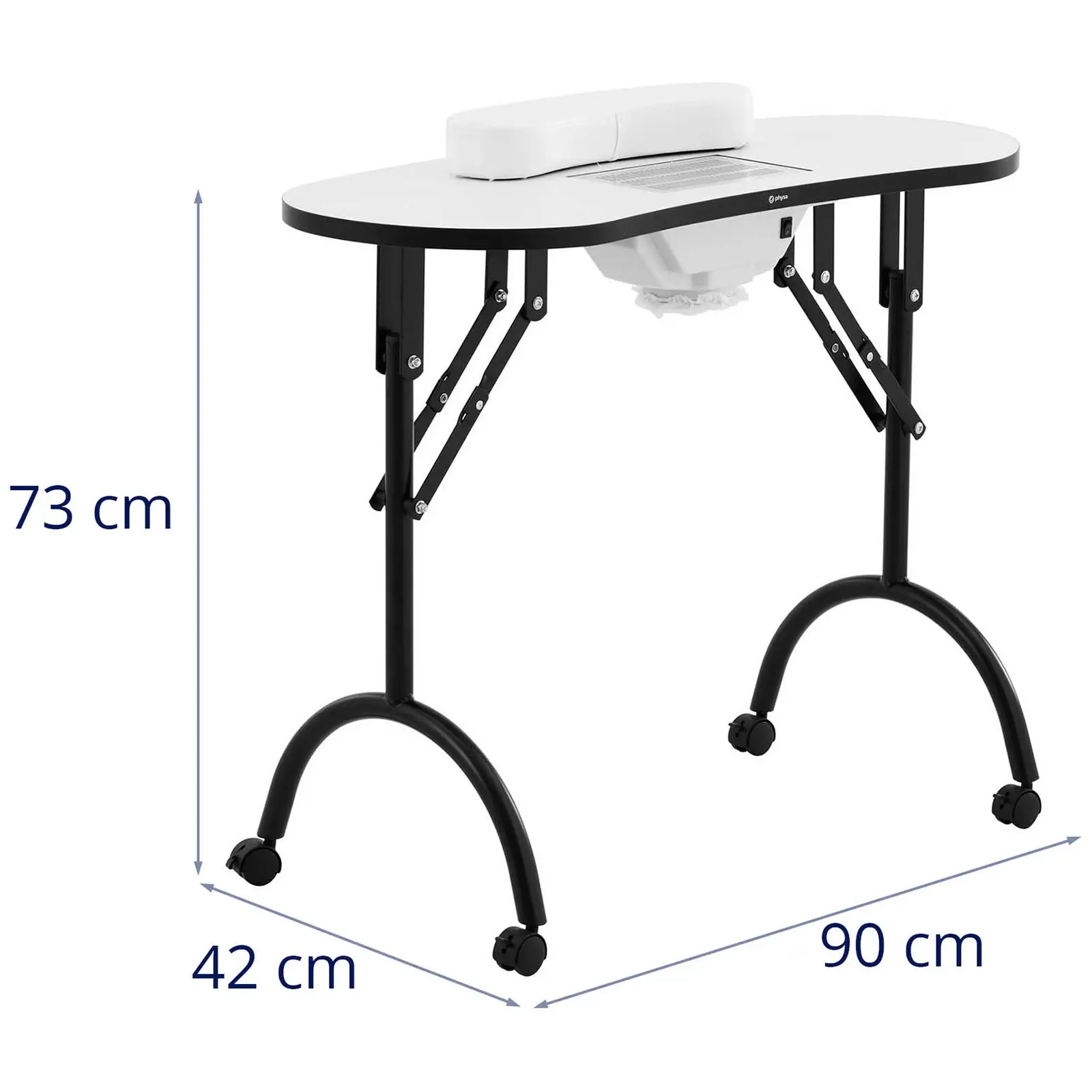 Stůl na manikúru - skládací - bílý - 4 kolečka - odsávání (Materiál: MDF)