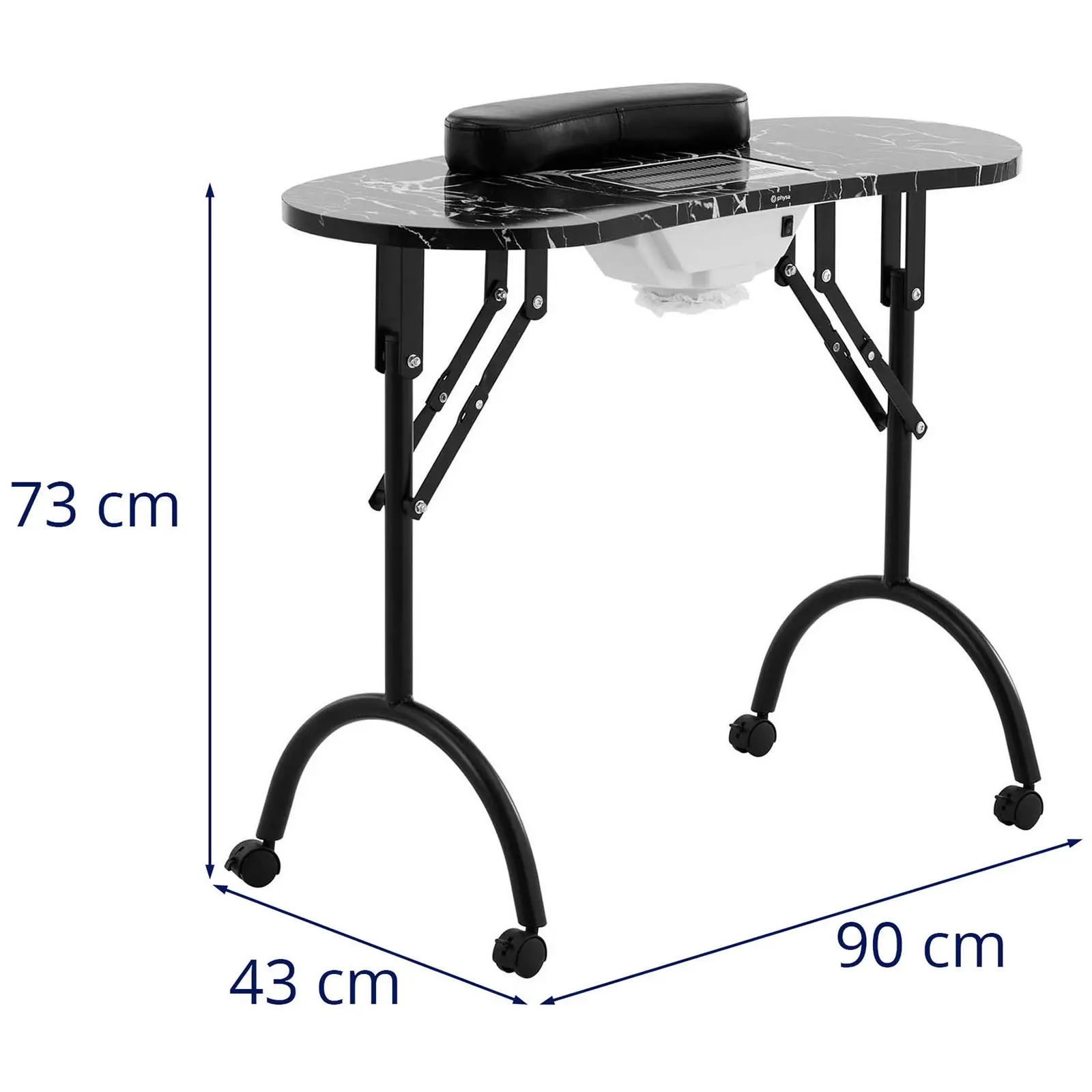 Stůl na manikúru - skládací - černý - 4 kolečka - odsávání