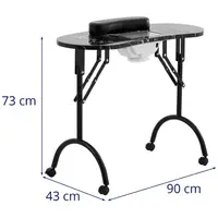 Table manucure pliante - noir - 4 roues - aspirateur