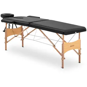Masážny stôl skladací - extra široký (70 cm) - sklopná opierka hlavy a nôh - bukové drevo - čierna