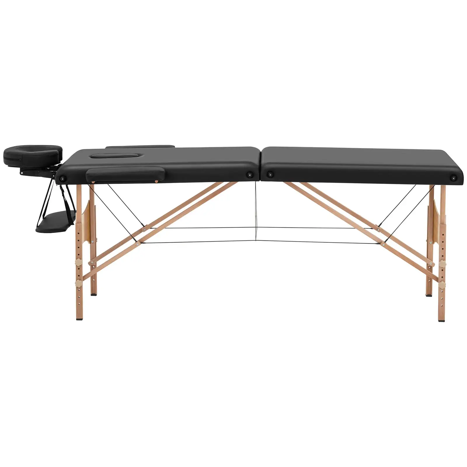 Massageliege klappbar - extrabreit (70 cm) - neigbare Kopf- und Fußstütze - Buchenholz - schwarz