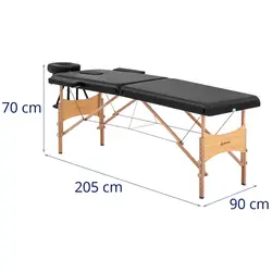 Table de massage pliante - extra large (70 cm) - appui-tête et repose-pieds inclinable - bois de hêtre - noir