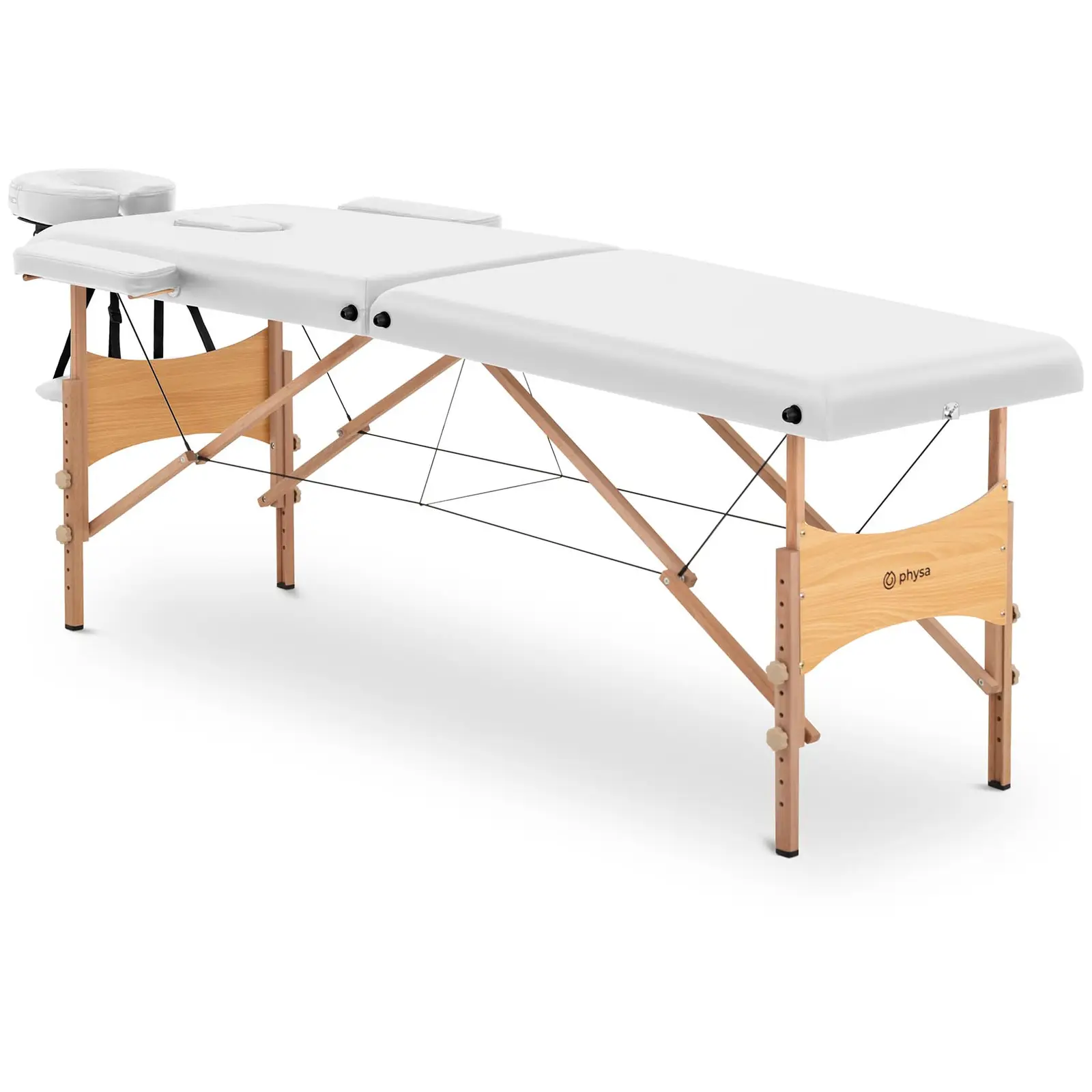 Table de massage pliante - extra large (70 cm) - appui-tête et repose-pieds inclinable - bois de hêtre - blanc