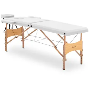 Masážny stôl skladací - extra široký (70 cm) - sklopná opierka hlavy a nôh - bukové drevo - biela