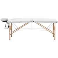 Masážny stôl skladací - extra široký (70 cm) - sklopná opierka hlavy a nôh - bukové drevo - biela
