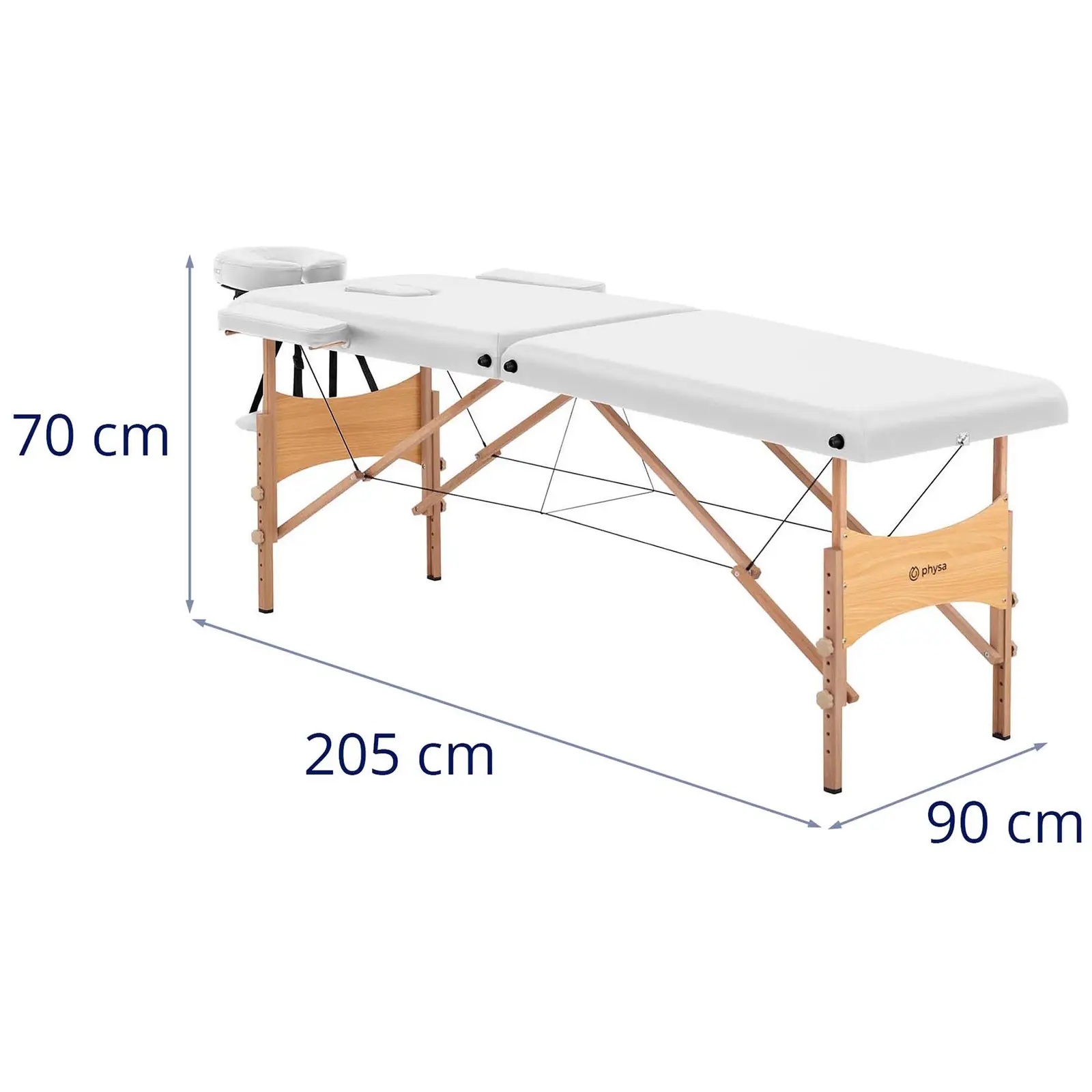 Skládací masážní lehátko - extra široké (70 cm) - naklápěcí opěrka hlavy a nohou - bukové dřevo - bílá