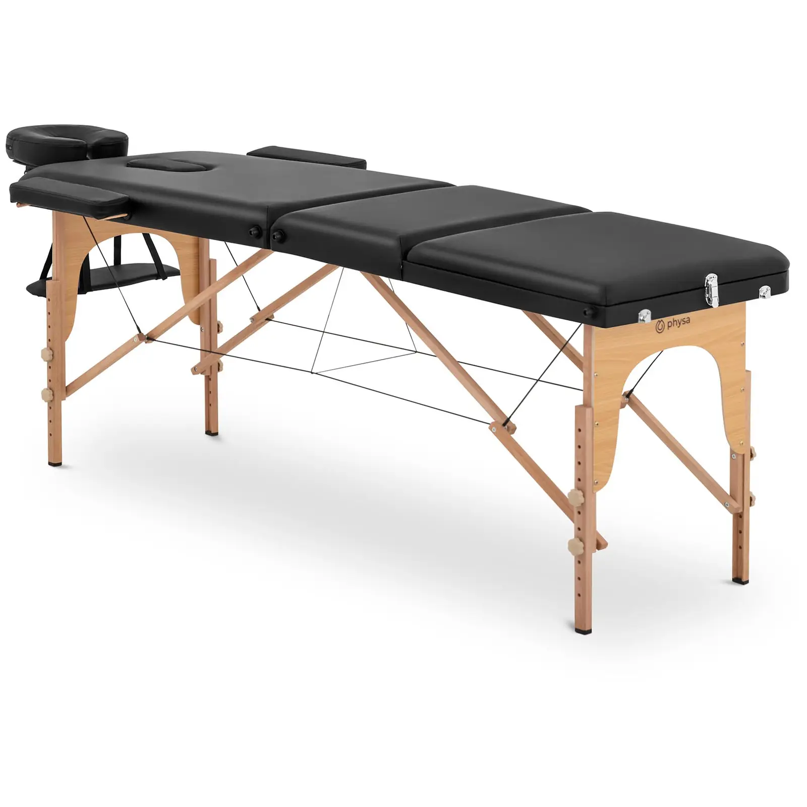 massagetafel opklapbaar - extra breed (70 cm) - neigbare voetsteun - beukenhout - zwart