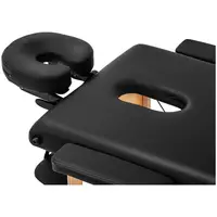 Cama de massagem dobrável - extra larga (70 cm) - apoio de pés articulado - madeira de faia - preto