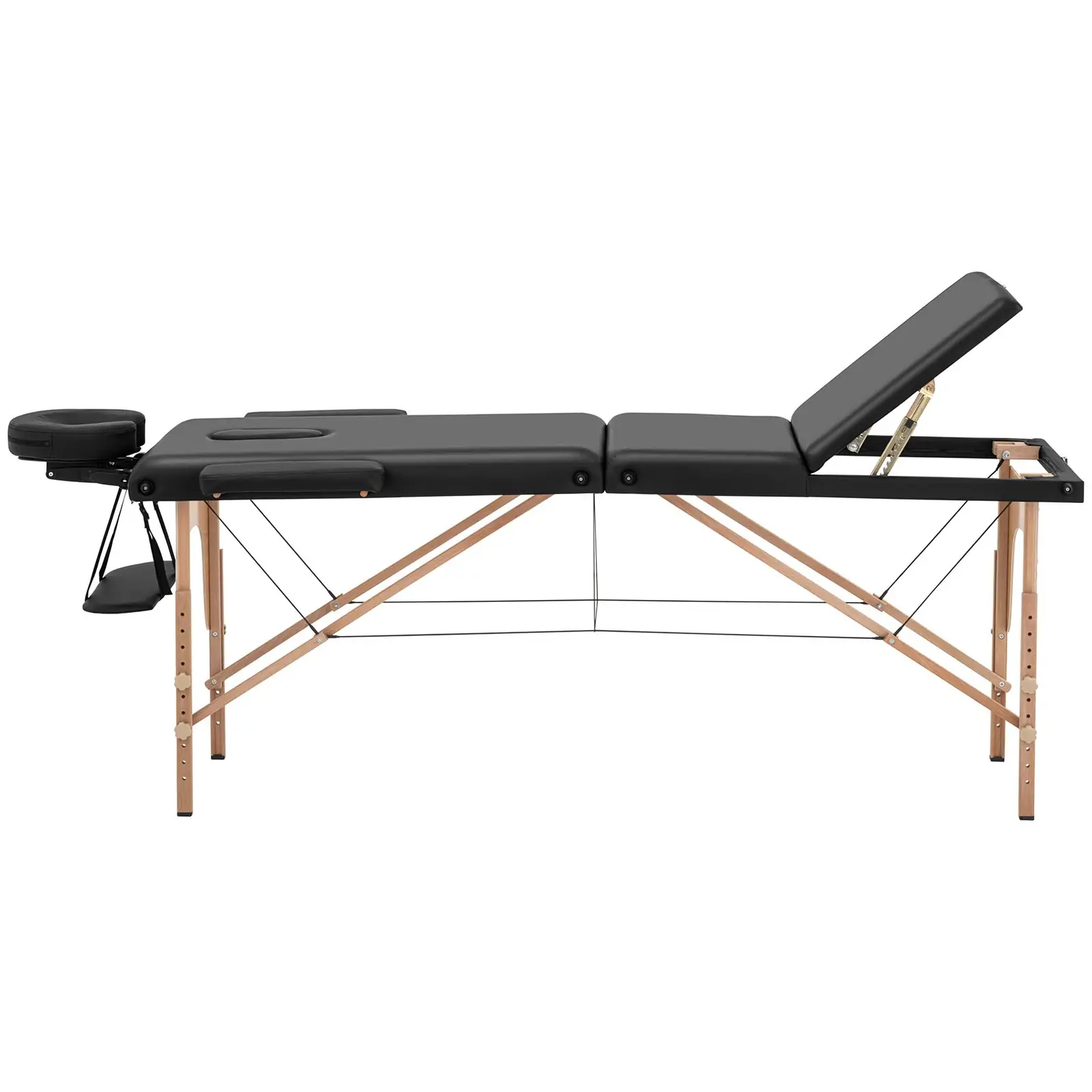 Massageliege klappbar - extrabreit (70 cm) - neigbare Fußstütze - Buchenholz - schwarz