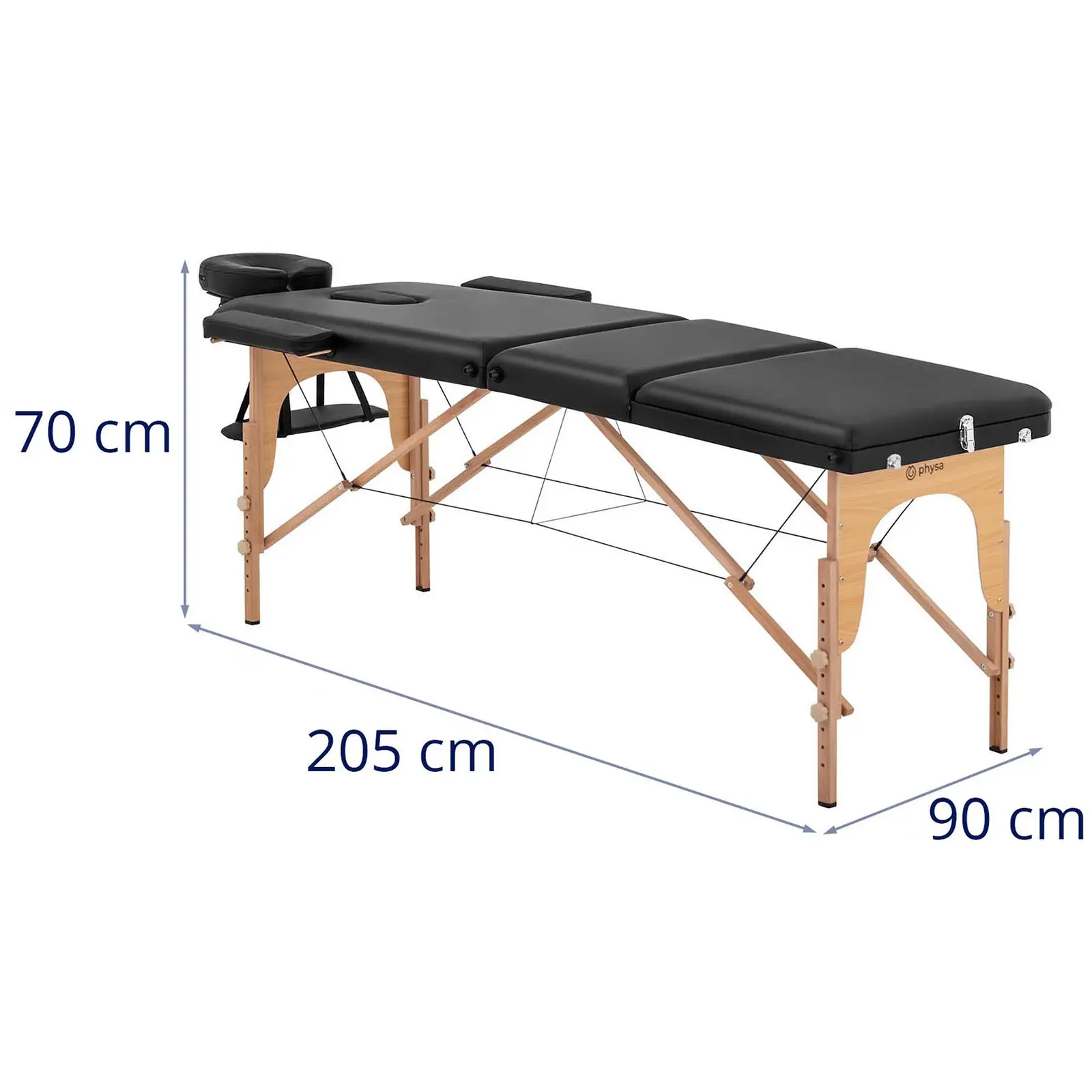 Zložljiva masažna miza - zelo široka (70 cm) - nagibni naslon za noge - bukov les - črna