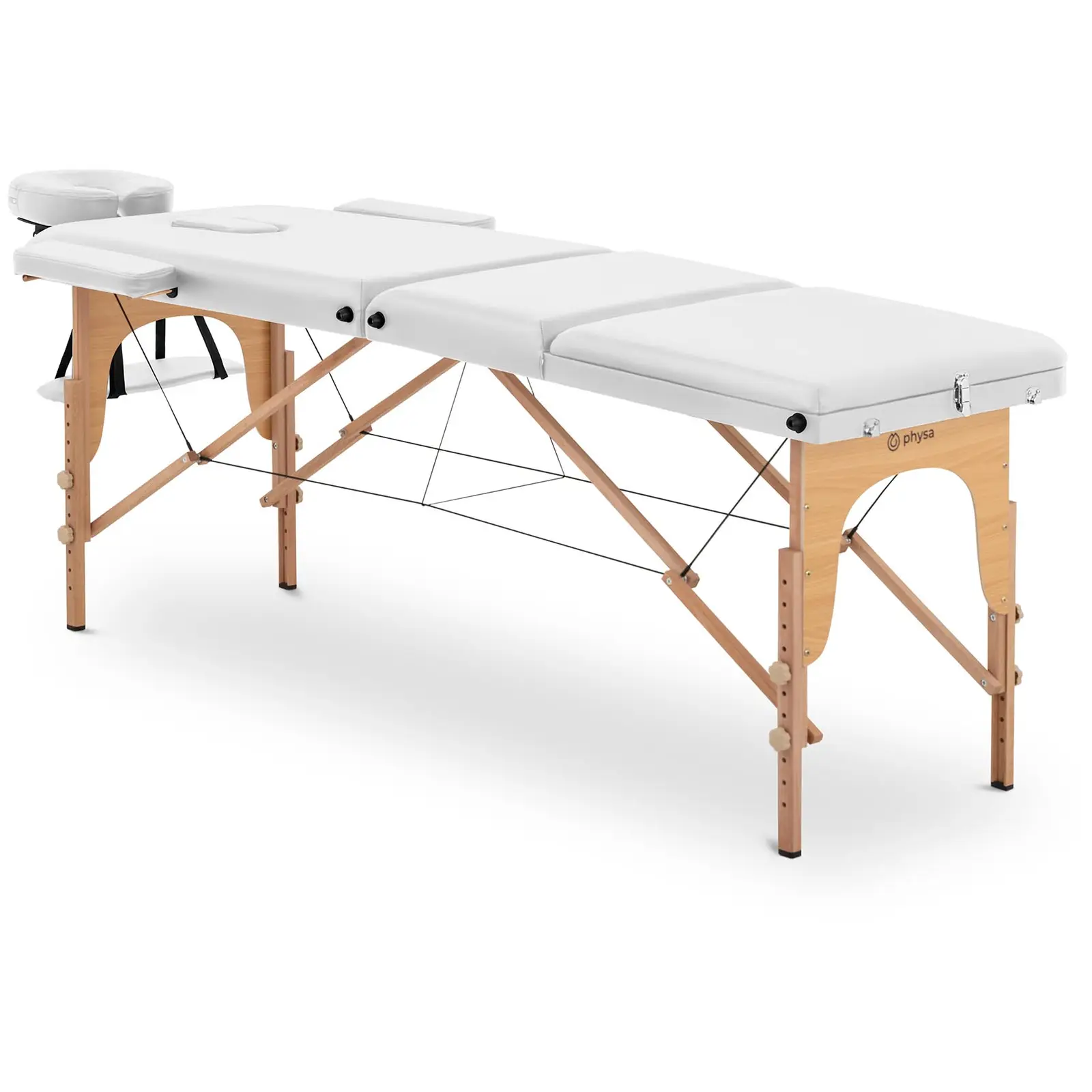 Table de massage pliante - extra large (70 cm) - repose-pieds inclinable - bois de hêtre - blanc - 0
