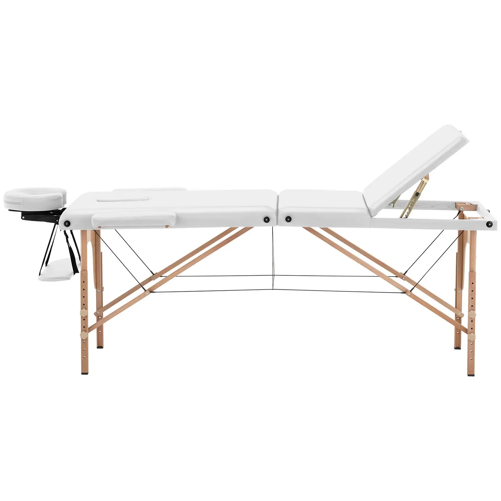 Cama de massagem dobrável - extra larga (70 cm) - apoio de pés articulado - madeira de faia - branco