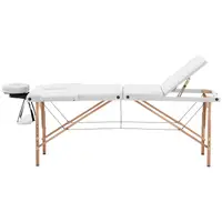 Kokoontaitettava hierontapöytä - erittäin leveä (70 cm) - kallistettava jalkatuki - pyökkiä - valkoinen