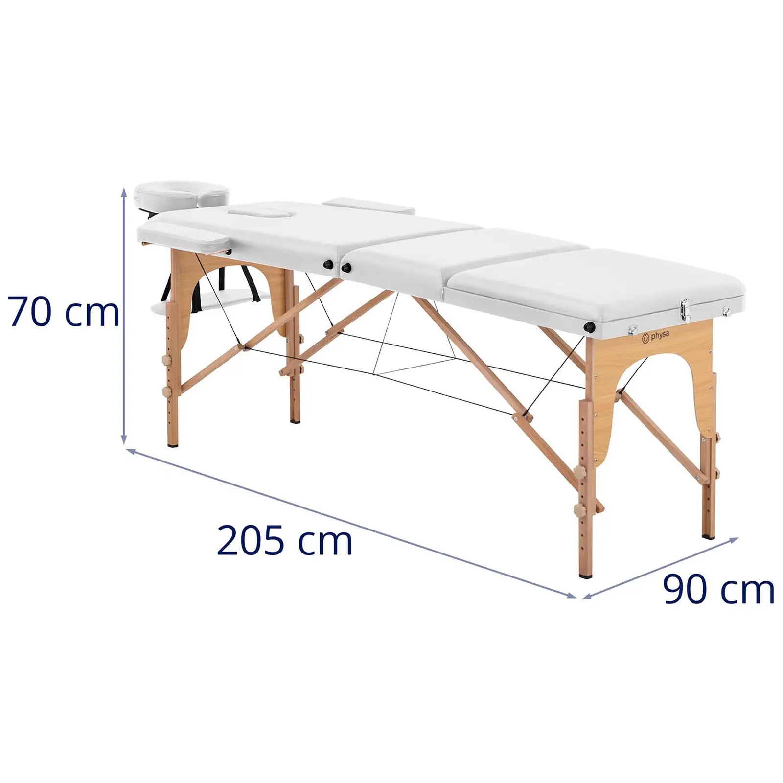 Table de massage pliante - extra large (70 cm) - repose-pieds inclinable - bois de hêtre - blanc