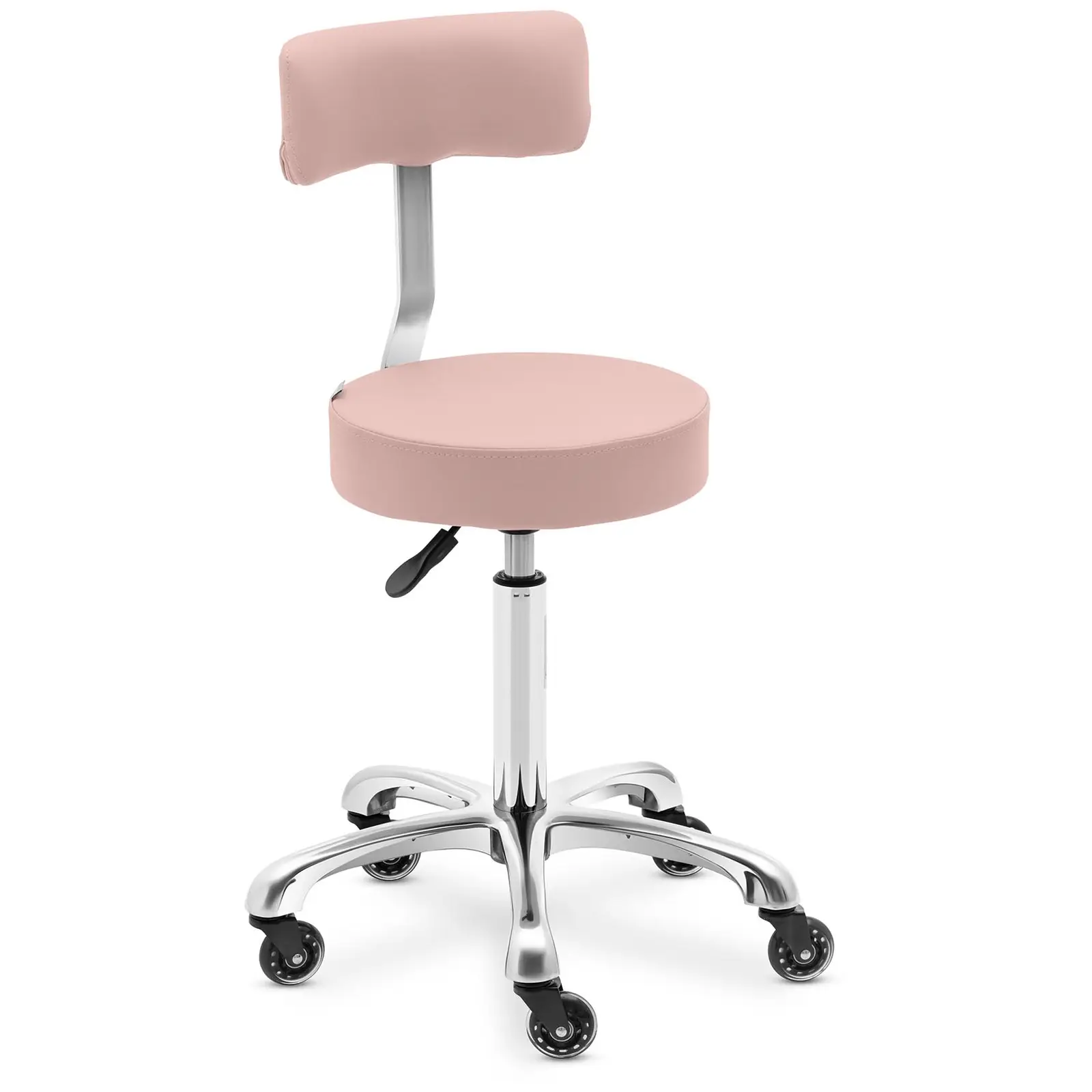 Tabouret de coiffeur à roulettes avec dossier - 540 - 720 mm - Rose pâle