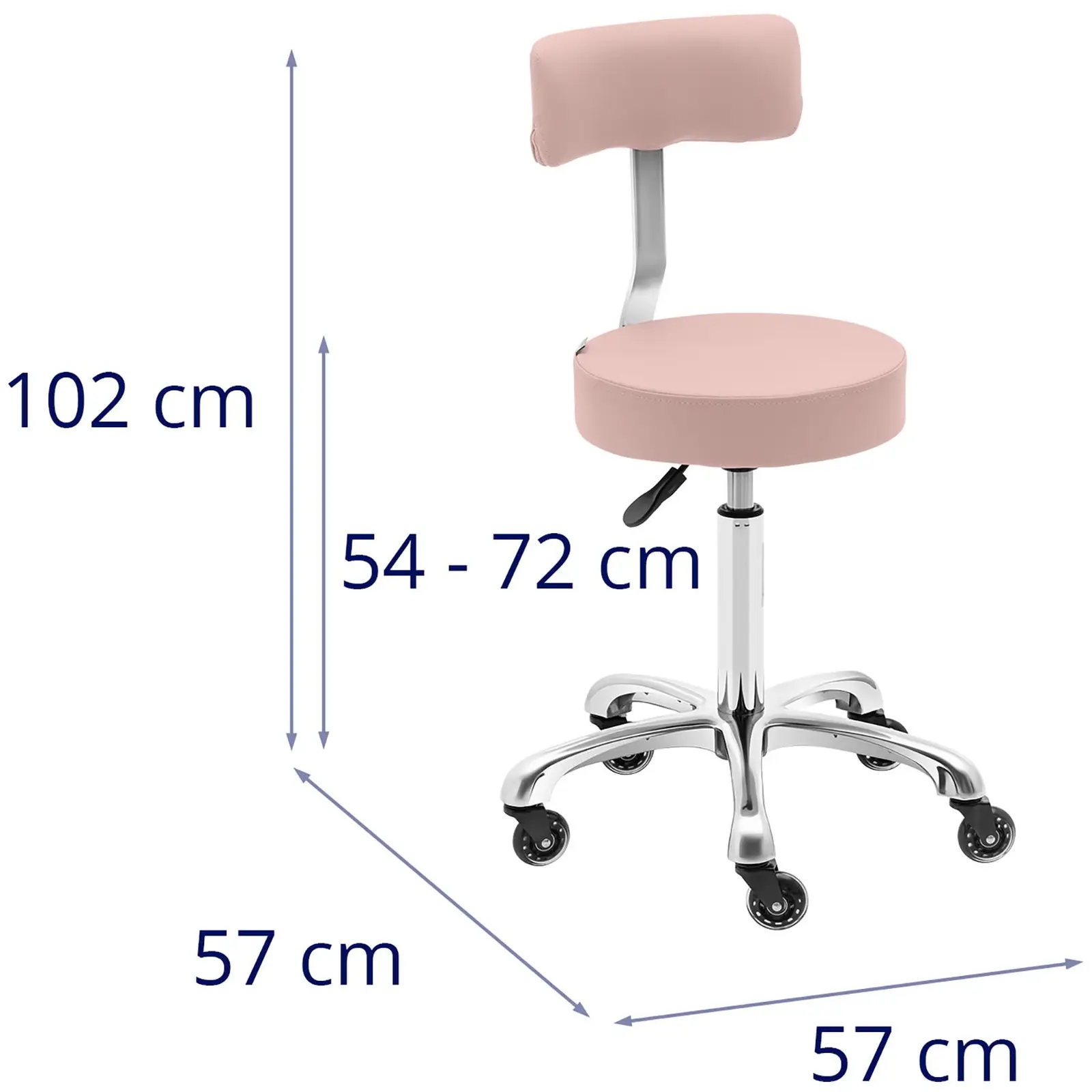 Tabouret de coiffeur à roulettes avec dossier - 540 - 720 mm - Rose pâle