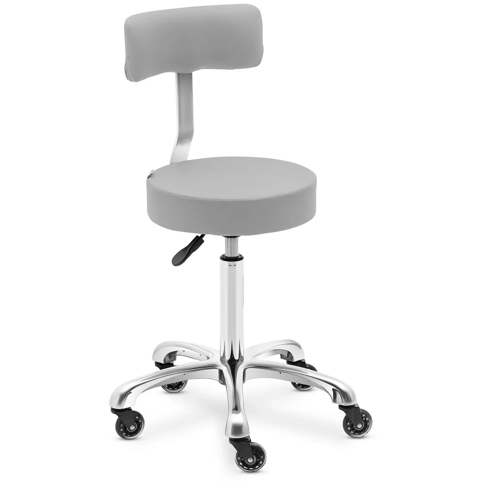 Tabouret de coiffeur à roulettes avec dossier - 540 - 720 mm - Gris pâle