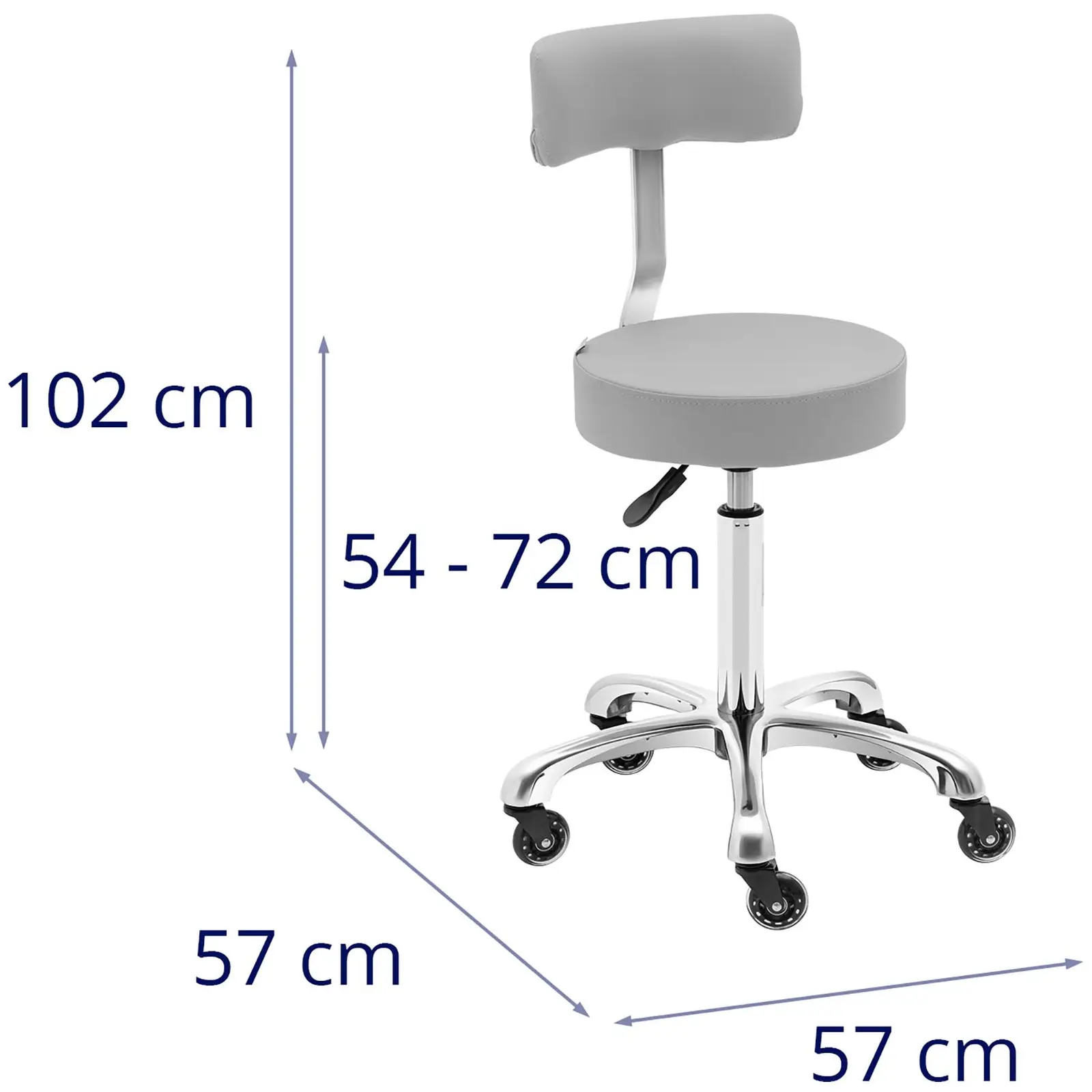 Tabouret de coiffeur à roulettes avec dossier - 540 - 720 mm - Gris pâle