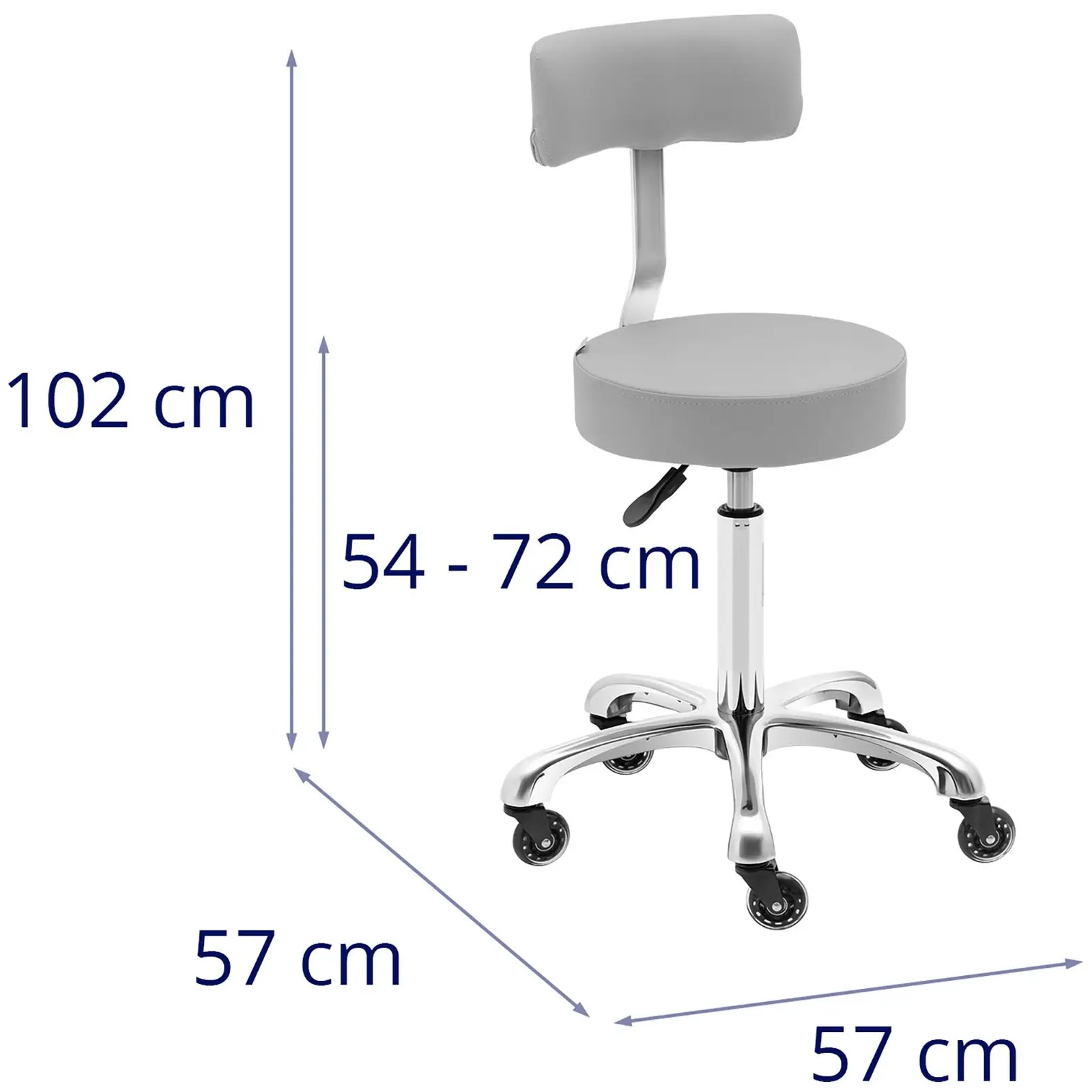 Arbejdsstol med hjul - 540 - 720 mm - lysegrå