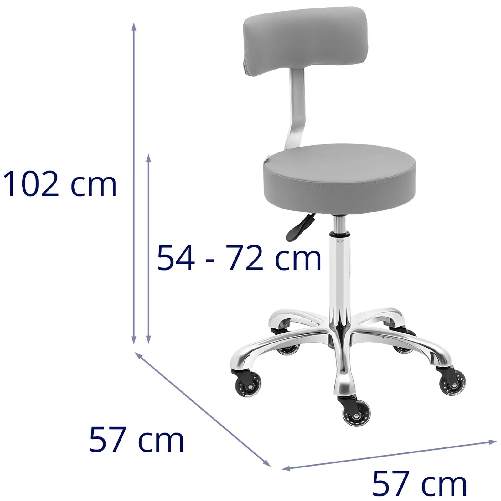 Sadelstol med ryggstøtte - 540 - 720 mm - Mørkegrå