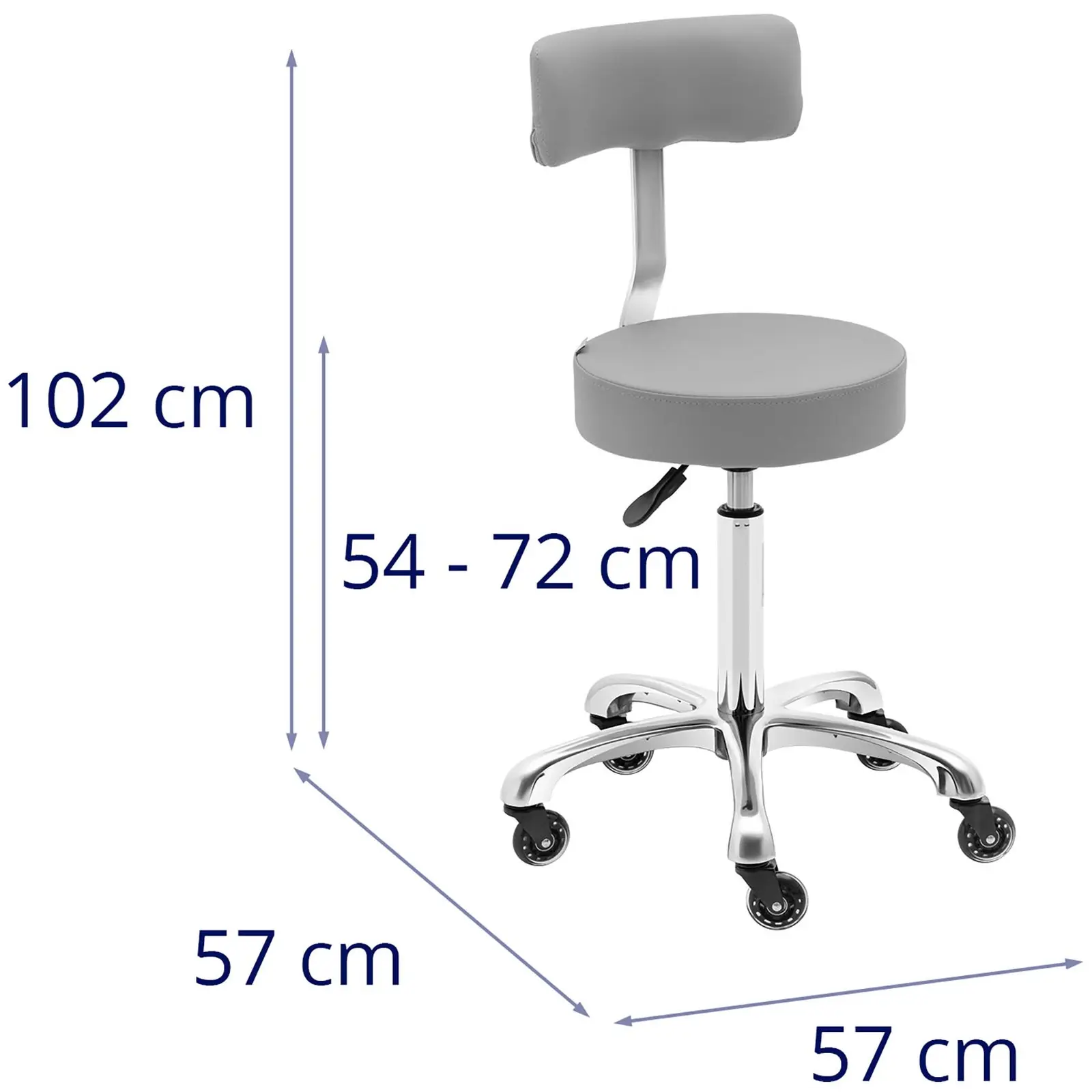 Tabouret de coiffeur à roulettes avec dossier - 540 - 720 mm - Gris foncé