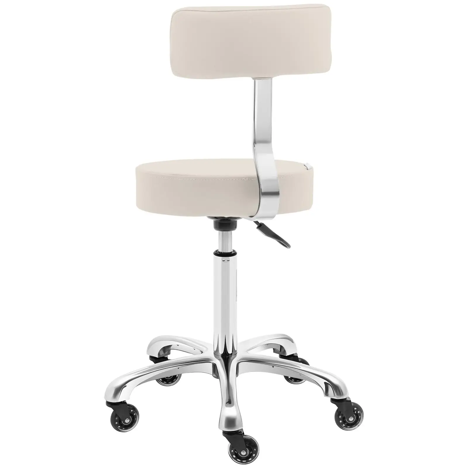 Tabouret de coiffeur à roulettes avec dossier - 540 - 720 mm - Beige (Charge max.: 150 kg)