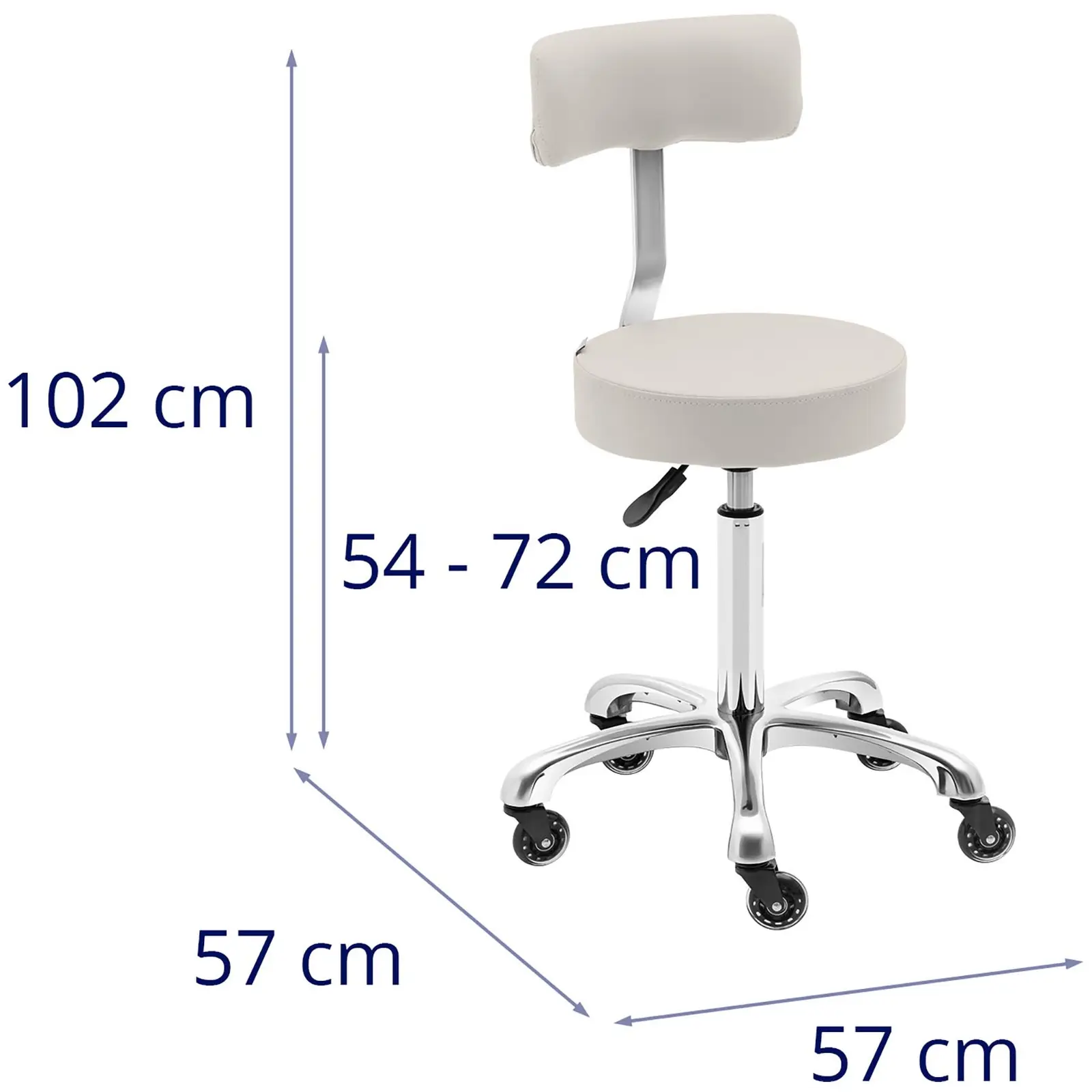 Tabouret de coiffeur à roulettes avec dossier - 540 - 720 mm - Beige (Hauteur min. siège(s): 53 cm)