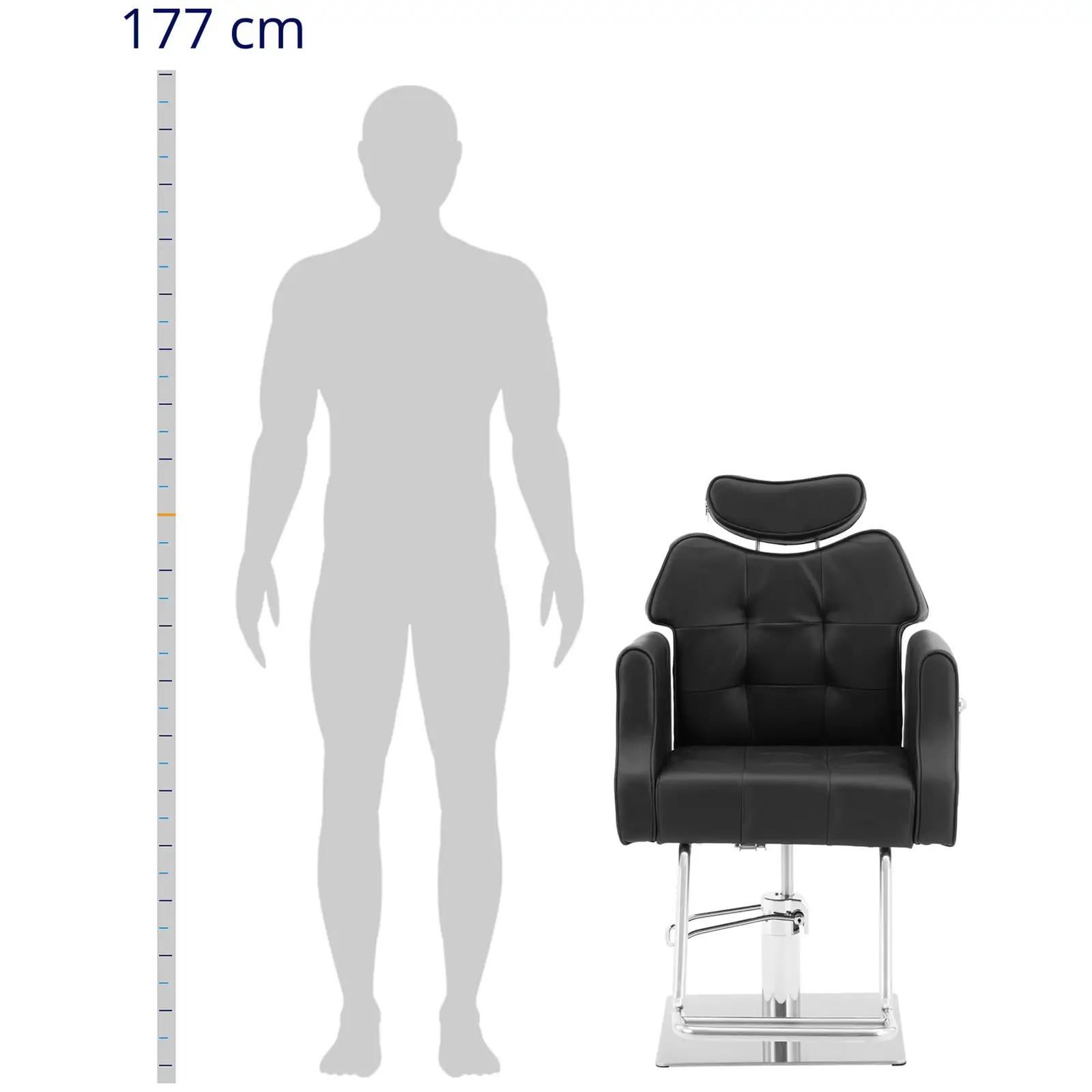 Friseurstuhl mit Fußstütze - 560 - 710 mm - 200 kg - Schwarz, Silbern (höhenverstellbare Kopfstütze: Ja)