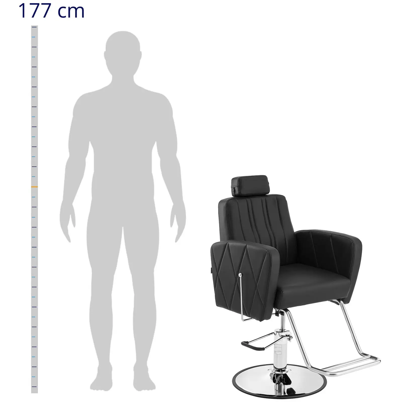 Fauteuil de coiffeur avec repose-pieds - 51 - 71 cm - 200 kg - Noir, Argent (Réglage en hauteur de l'appuie-tête: Oui)