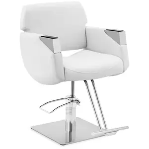 Fotel fryzjerski z podnóżkiem - 880-1030 mm - 200 kg - srebrny, biały