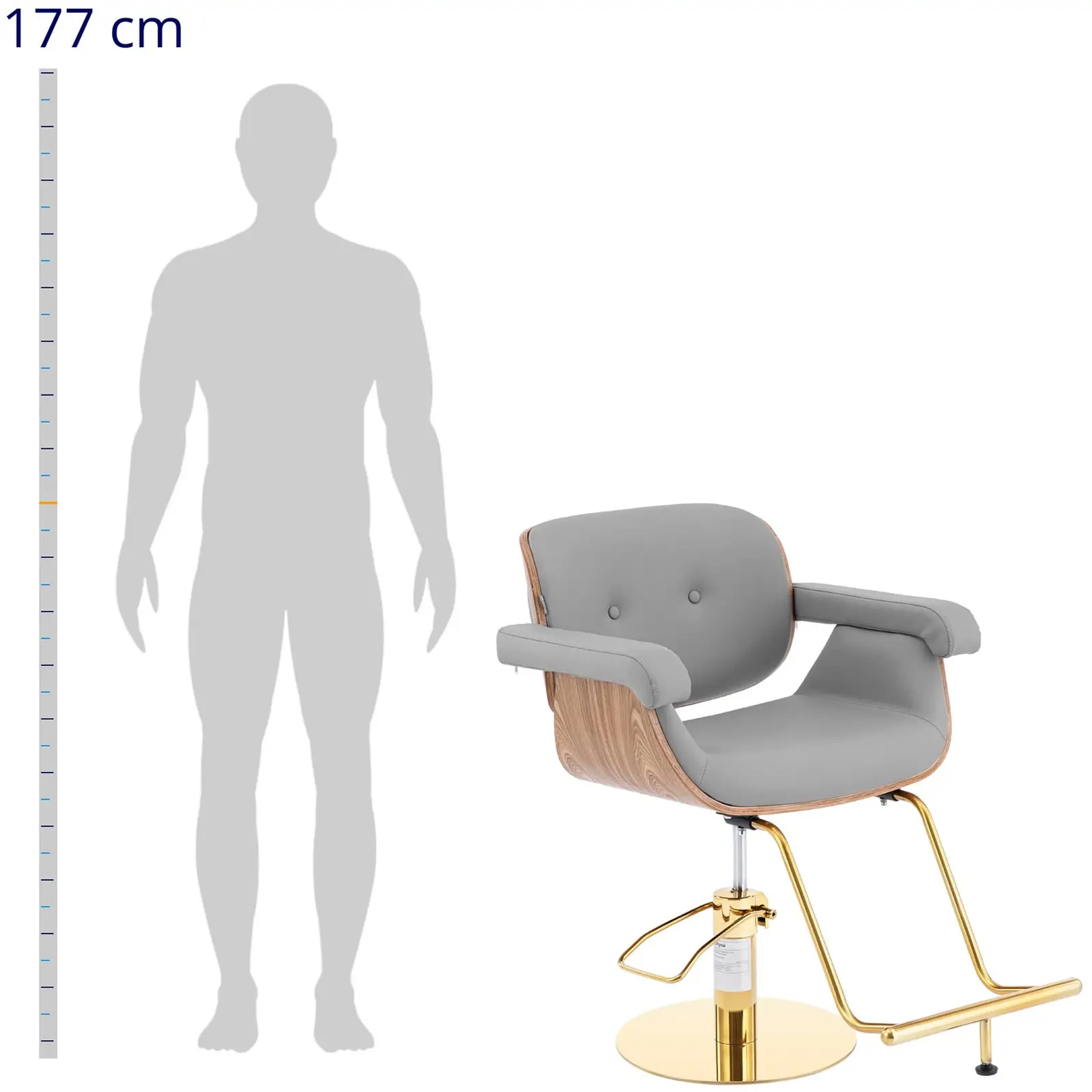 Kadeřnické křeslo s podnožkou - 49–63 cm - 200 kg - zlatá, šedá (Výsuvná opěrka hlavy: Ne)