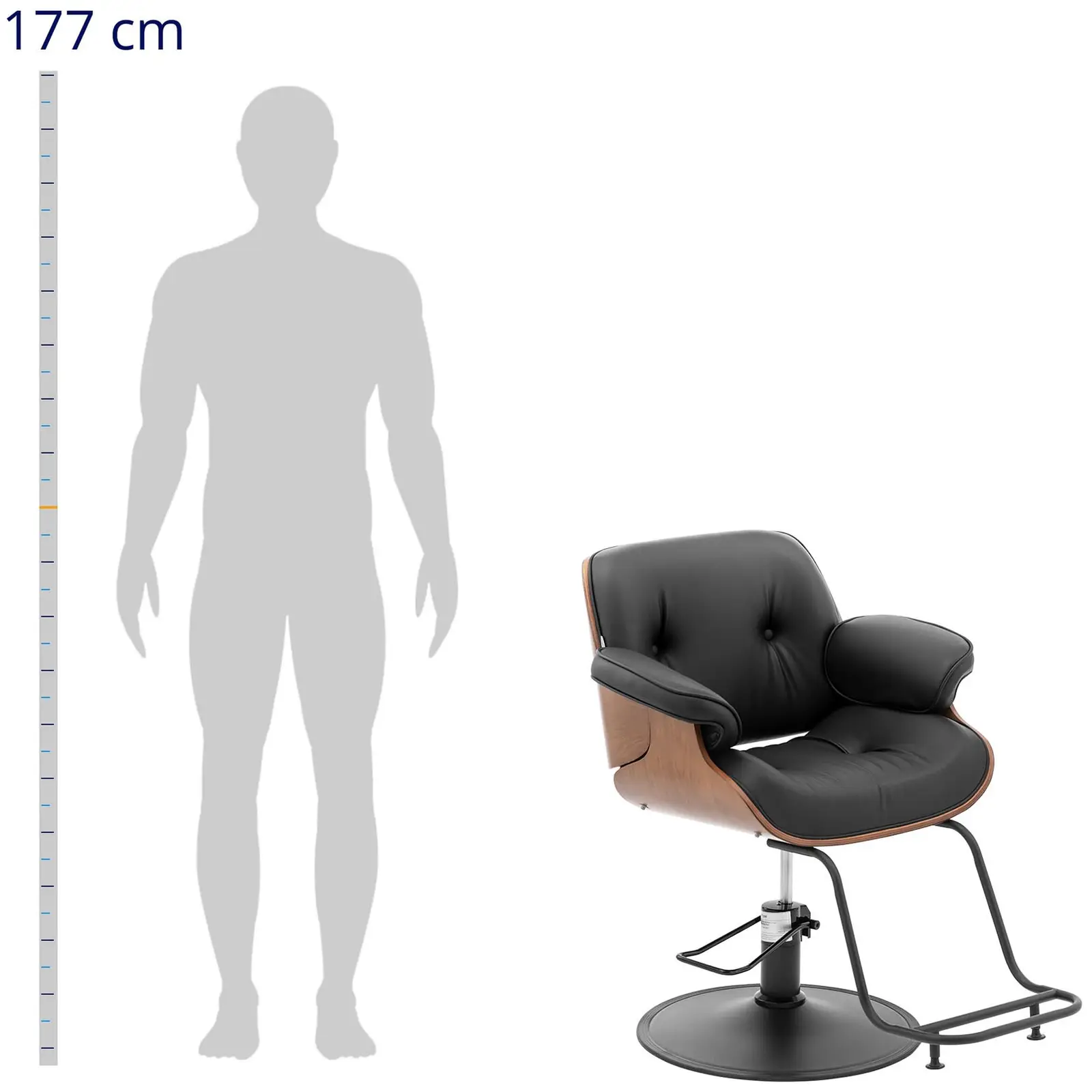Kadeřnické křeslo s podnožkou - 470–570 mm - 200 kg - černá (Výsuvná opěrka hlavy: Ne)