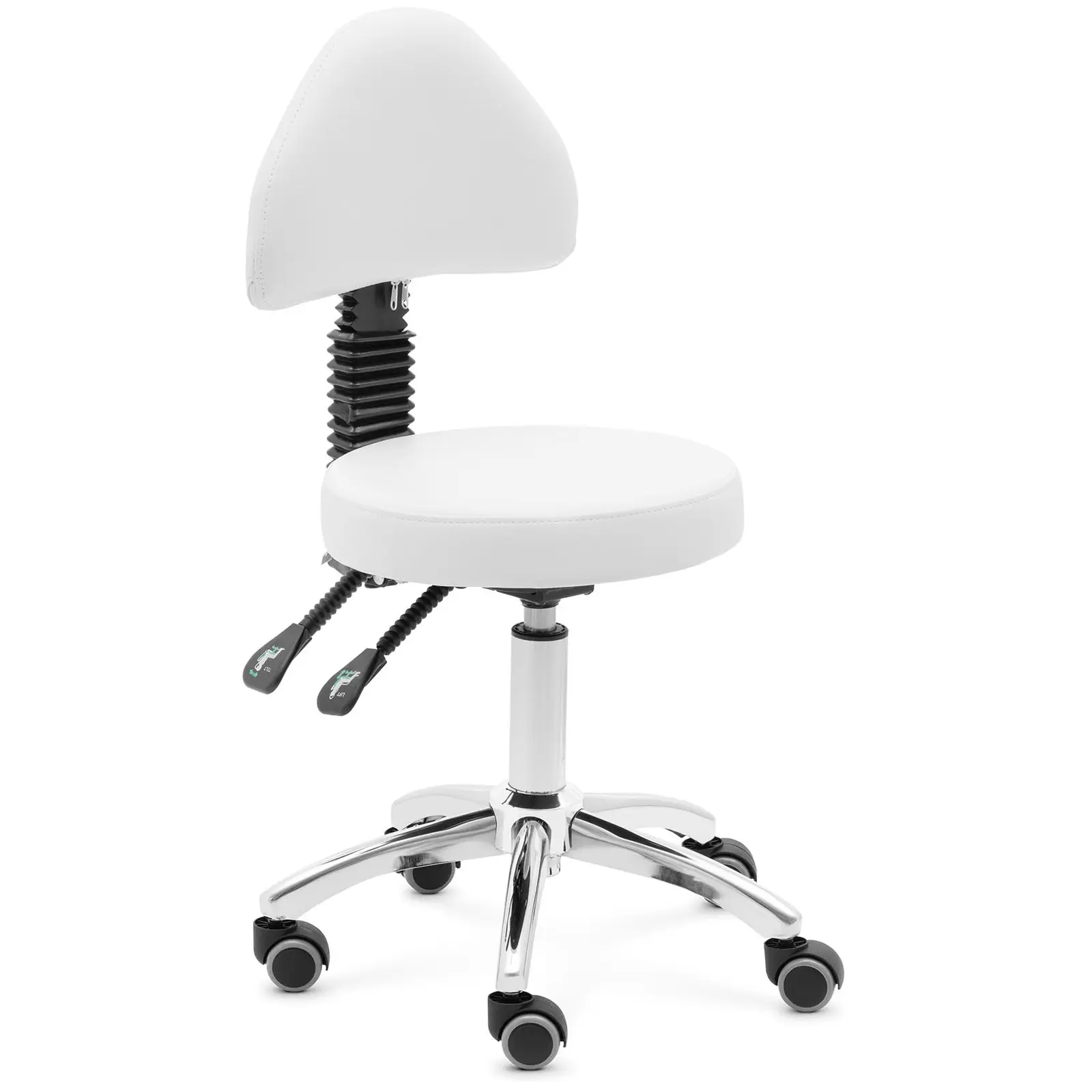 Tabouret à roulette avec dossier - 48 - 55 cm - 150 kg - Blanc