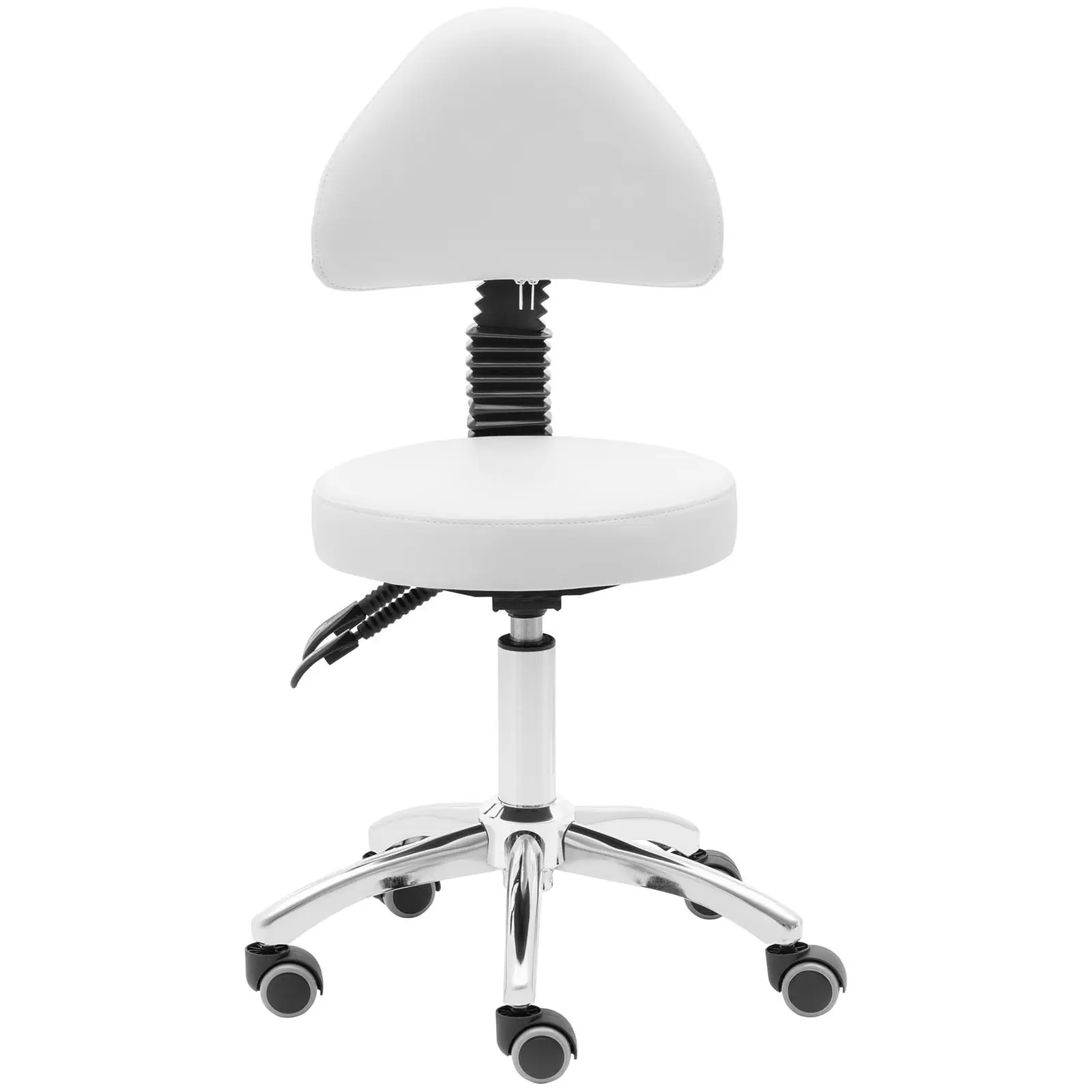 Tabouret à roulette avec dossier - 48 - 55 cm - 150 kg - Blanc