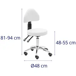 Gurulós szék háttámlával - 48–55 cm - 150 kg - fehér