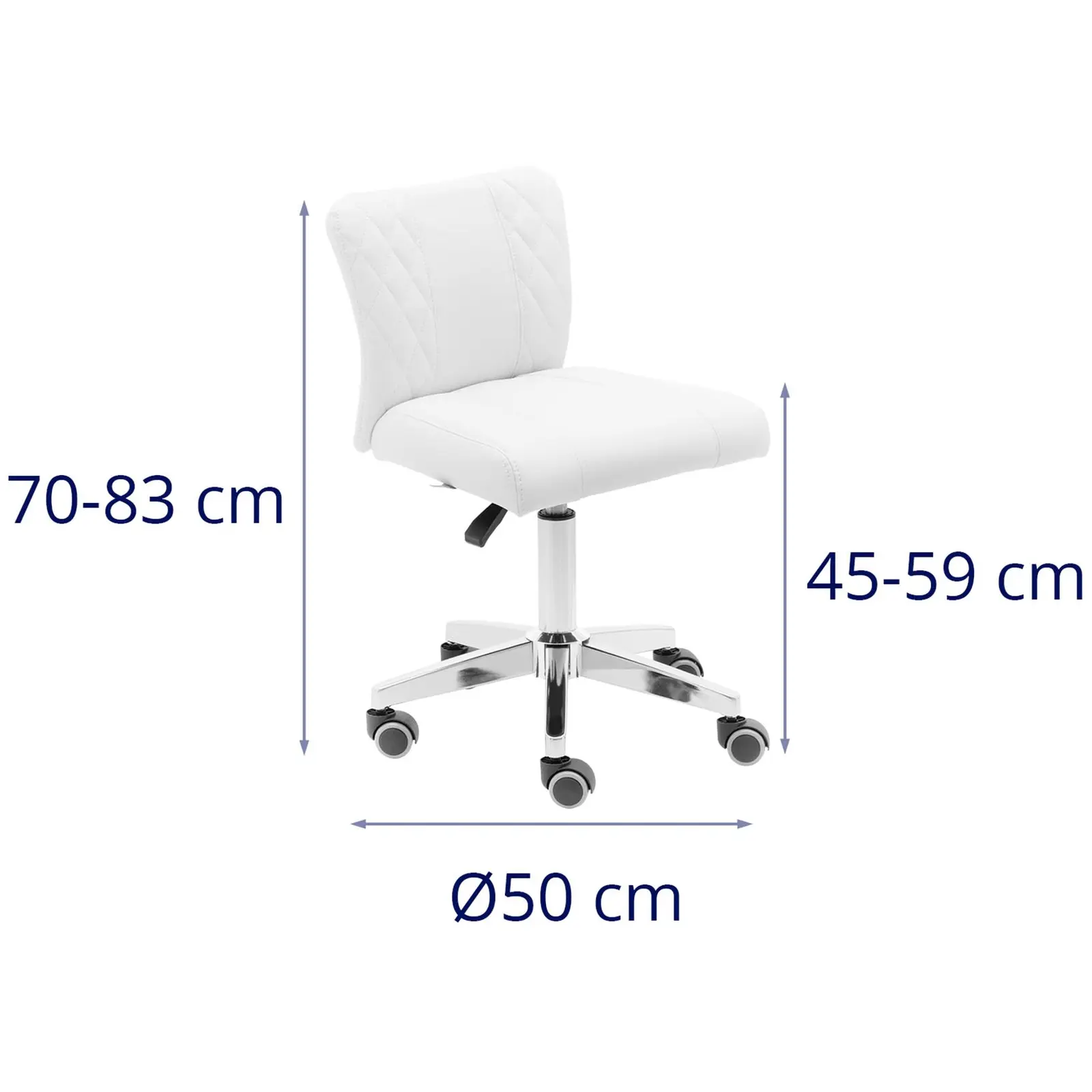 Taburete con ruedas y respaldo - 45 - 59 cm - 150 kg - blanco