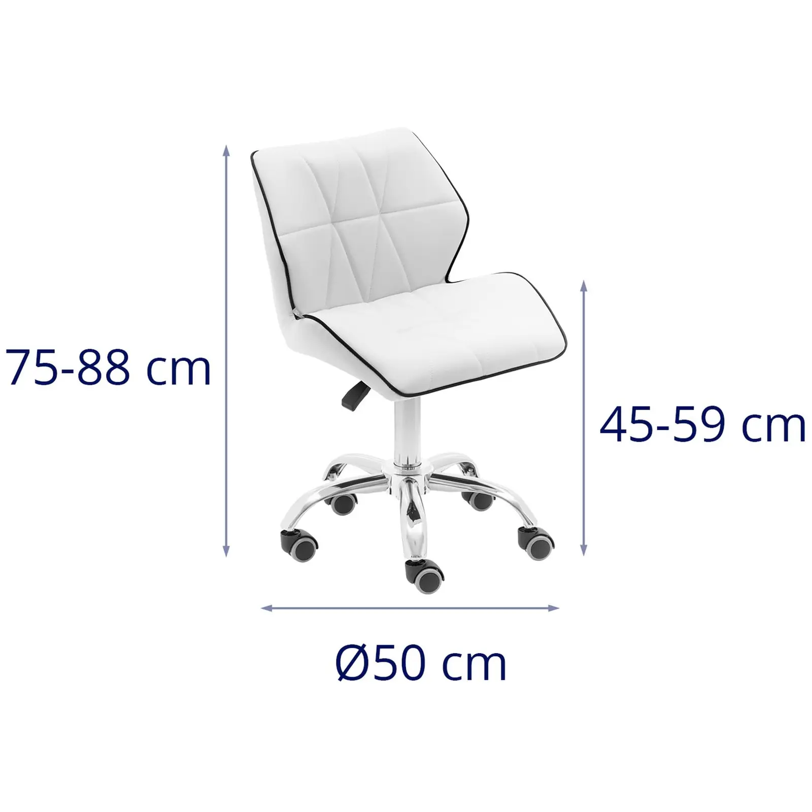 Otočná židle na kolečkách s opěradlem - 45–59 cm - 150 kg - bílá (Židle otočná o 360°: Ano)
