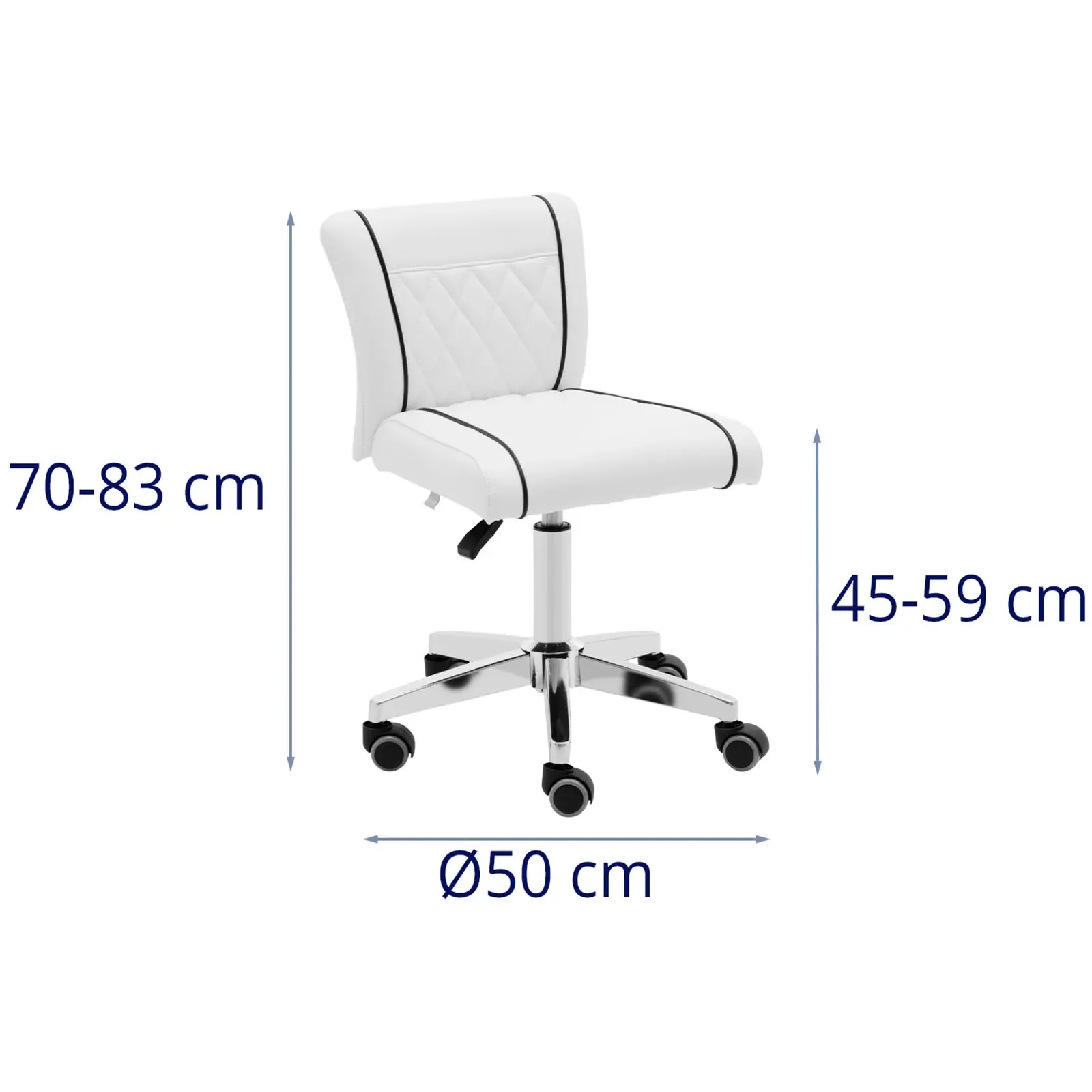 Taburete con ruedas y respaldo - 45 - 59 cm - 150 kg - blanco