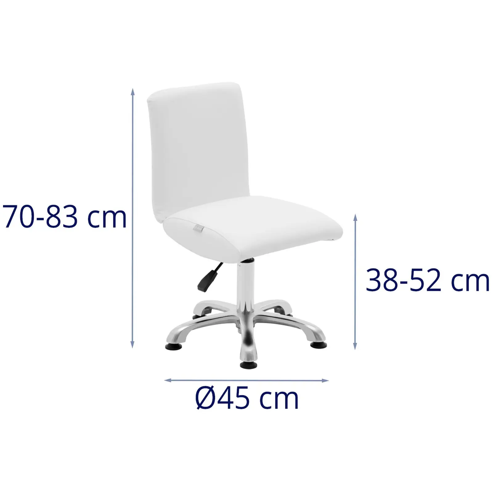 Darbo kėdė su atlošu - 38 - 52 cm - 150 kg - balta (Kėlimo mechanizmas: Dujinė spyruoklė)