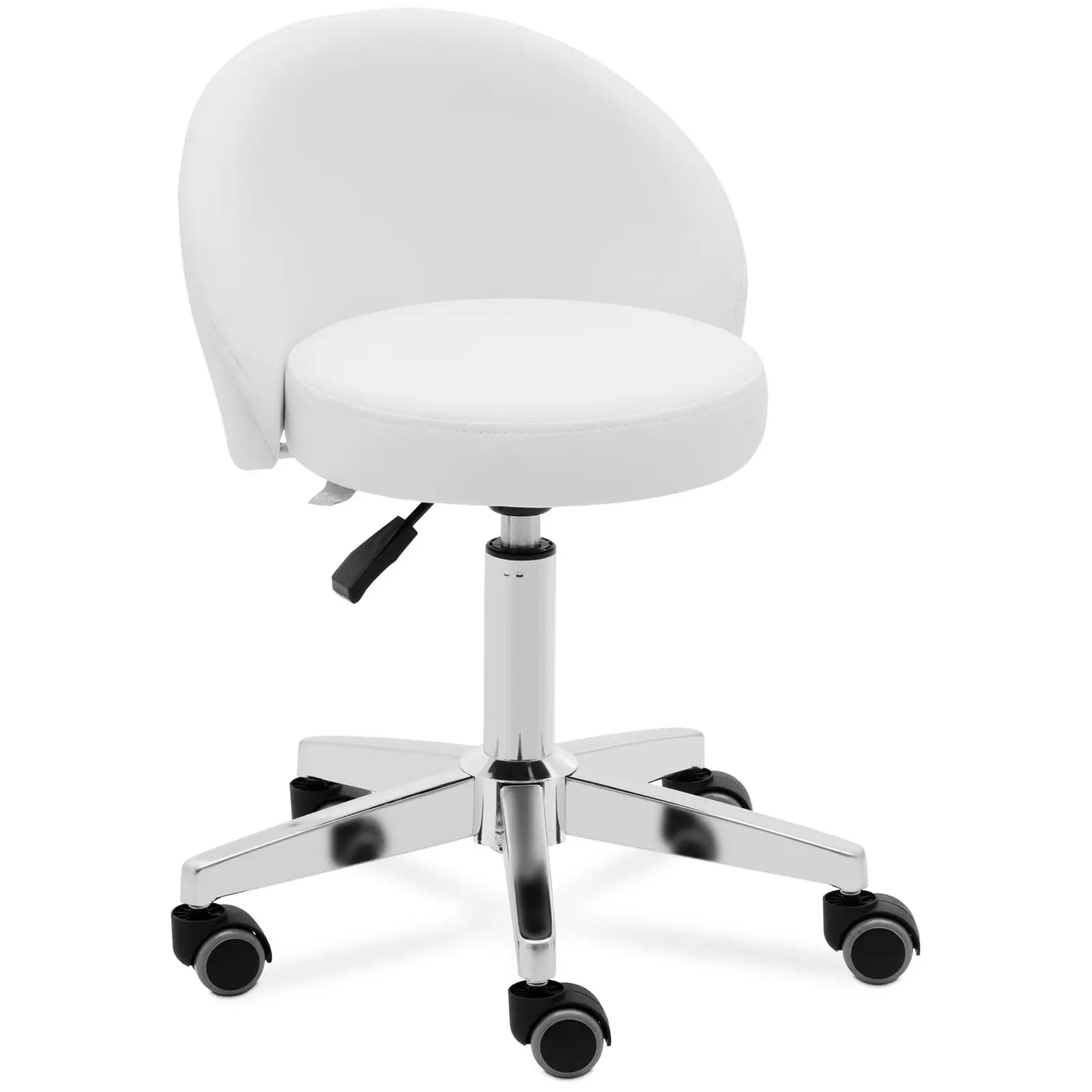 Tabouret à roulette avec dossier - 43 - 57 cm - 150 kg - Blanc