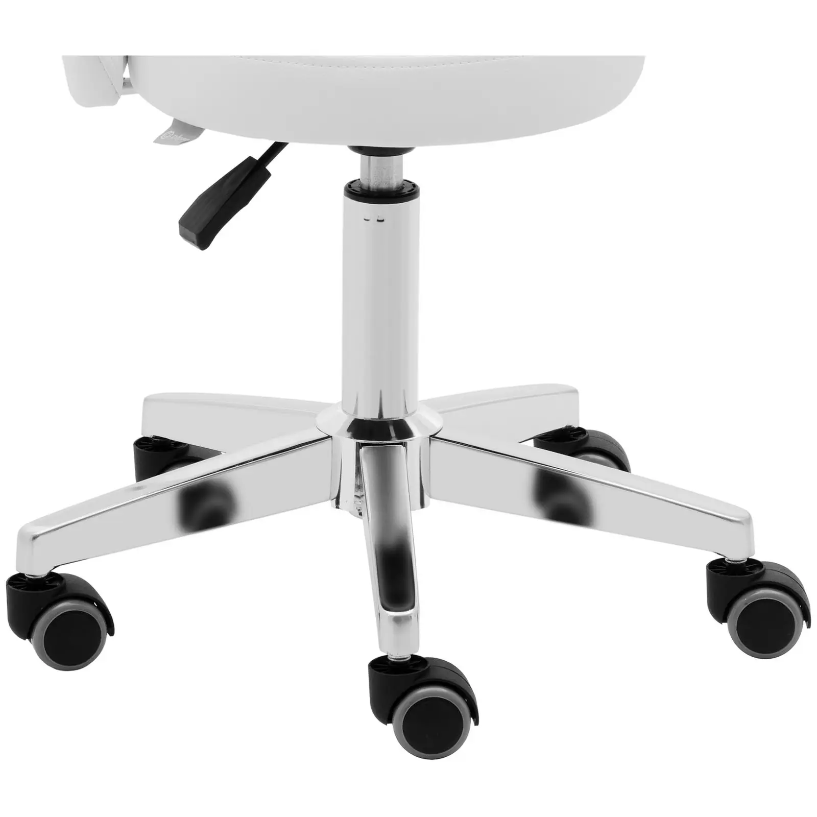 Tabouret à roulette avec dossier - 43 - 57 cm - 150 kg - Blanc (Charge max.: 150 kg)
