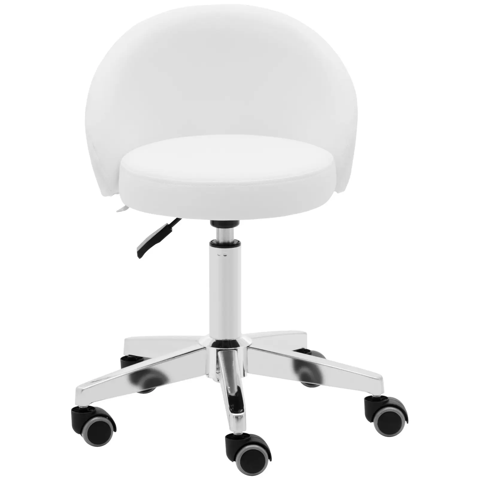 Tabouret à roulette avec dossier - 43 - 57 cm - 150 kg - Blanc (Hauteur min. siège(s): 43 cm)